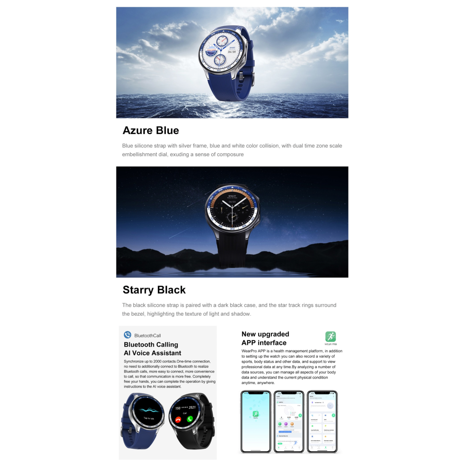 Montre intelligente TUTT pour hommes AMOLED Ultra-Slim/Léger 1,43" HD | 4&nbsp;Go RAM AI | 3 courroies cuir et caoutchouc | Montre intelligente