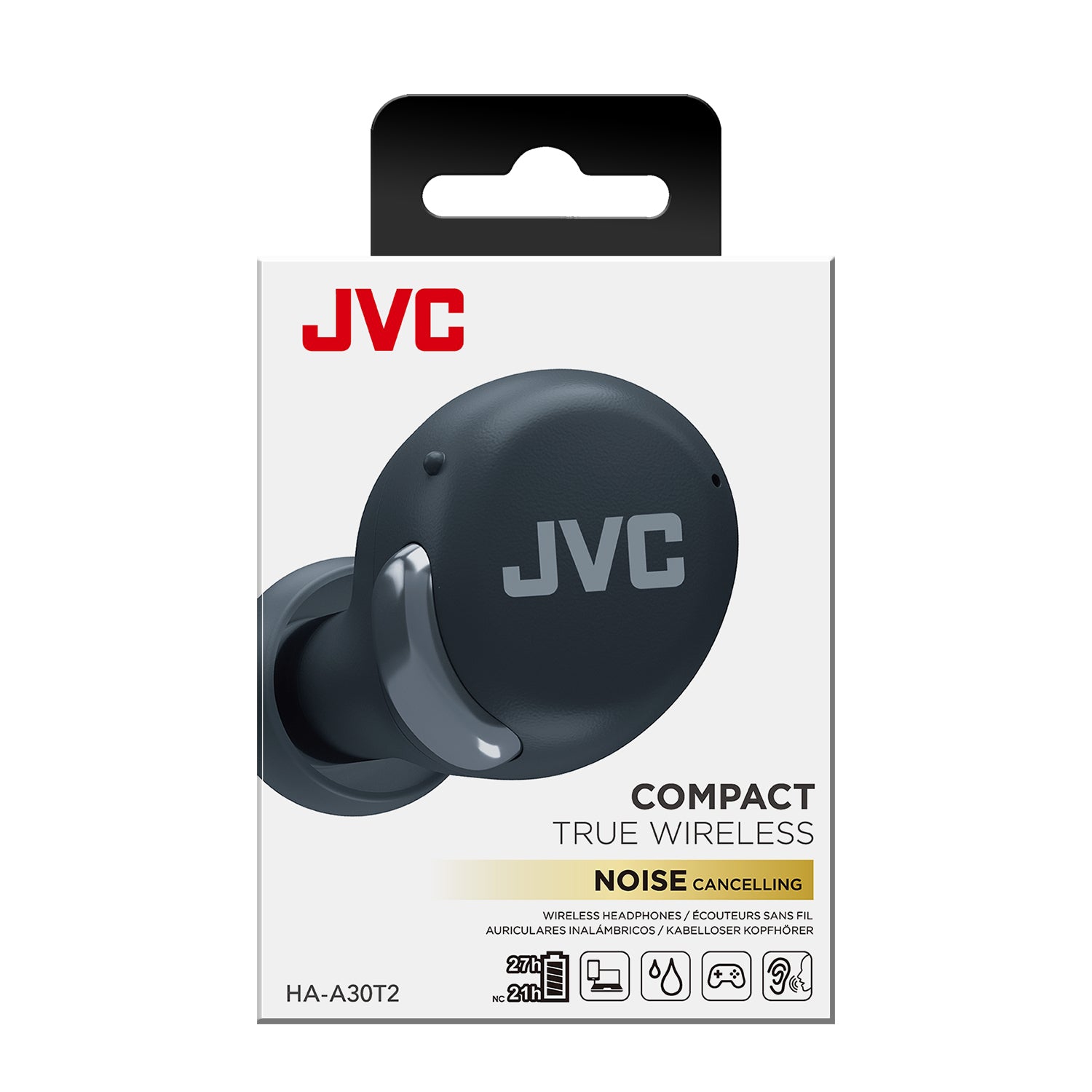 JVC - Compact Noise Cancelling Headphones with Microphone and Touch Control, Black