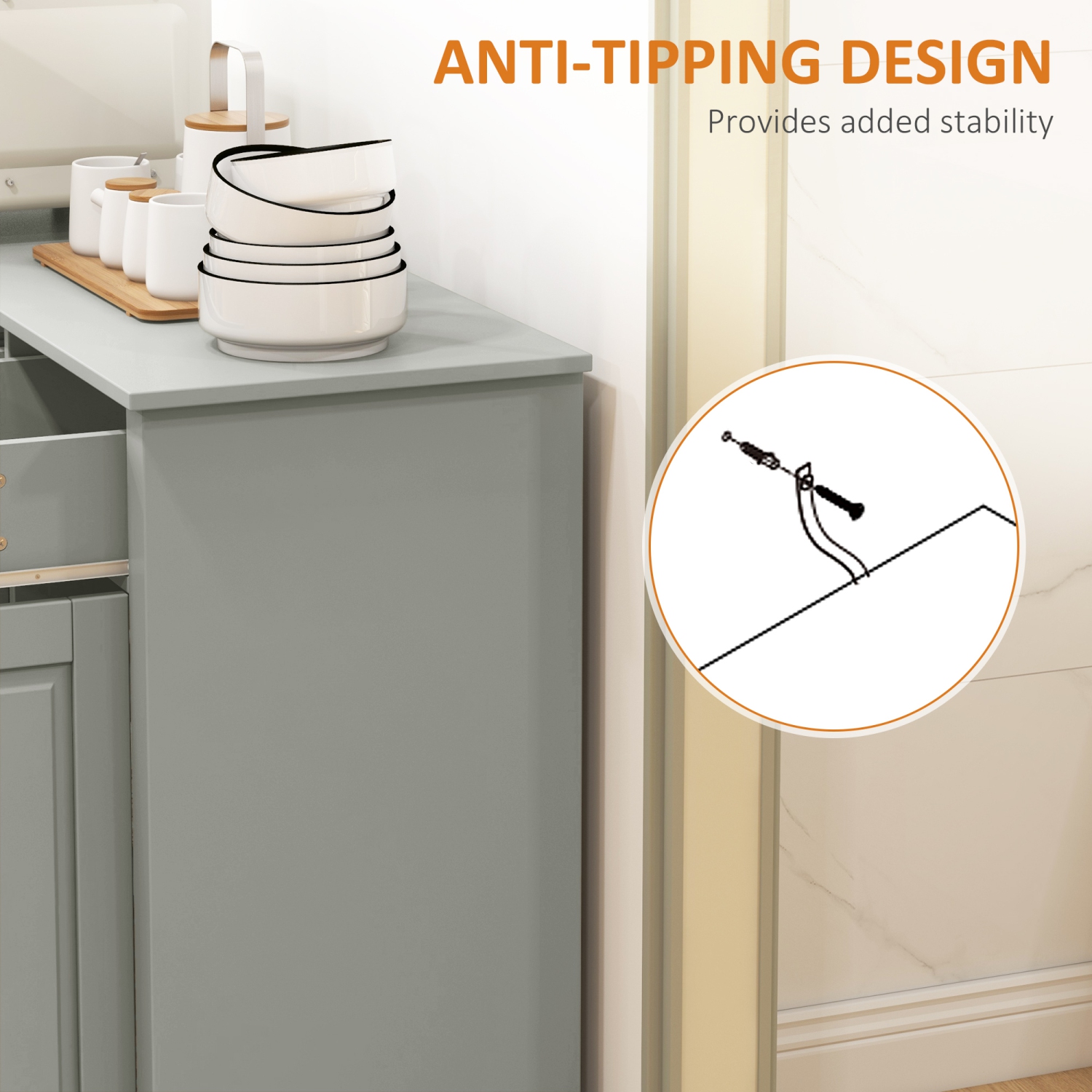 HOMCOM Sideboard Buffet Cabinet, Modern Kitchen Cabinet with 2 Drawers and Adjustable Shelves, Coffee Bar Cabinet, Grey