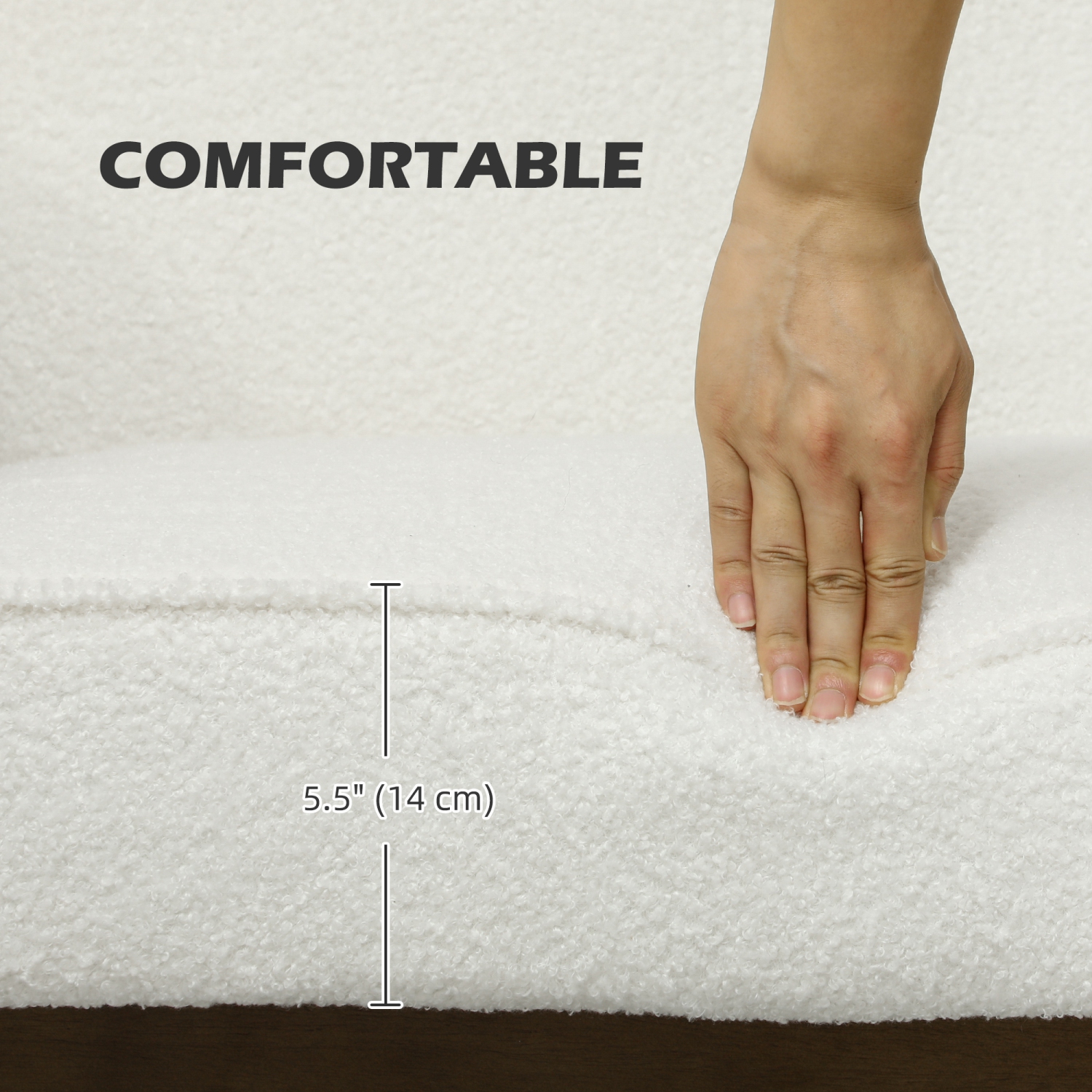 HOMCOM 48" Loveseat Sofa, 2 Seater Sofa Couch with 5.5" Thick Padding and Rubber Wood Legs, Boucle Fabric Upholstered for Living Room, Bedroom, Home