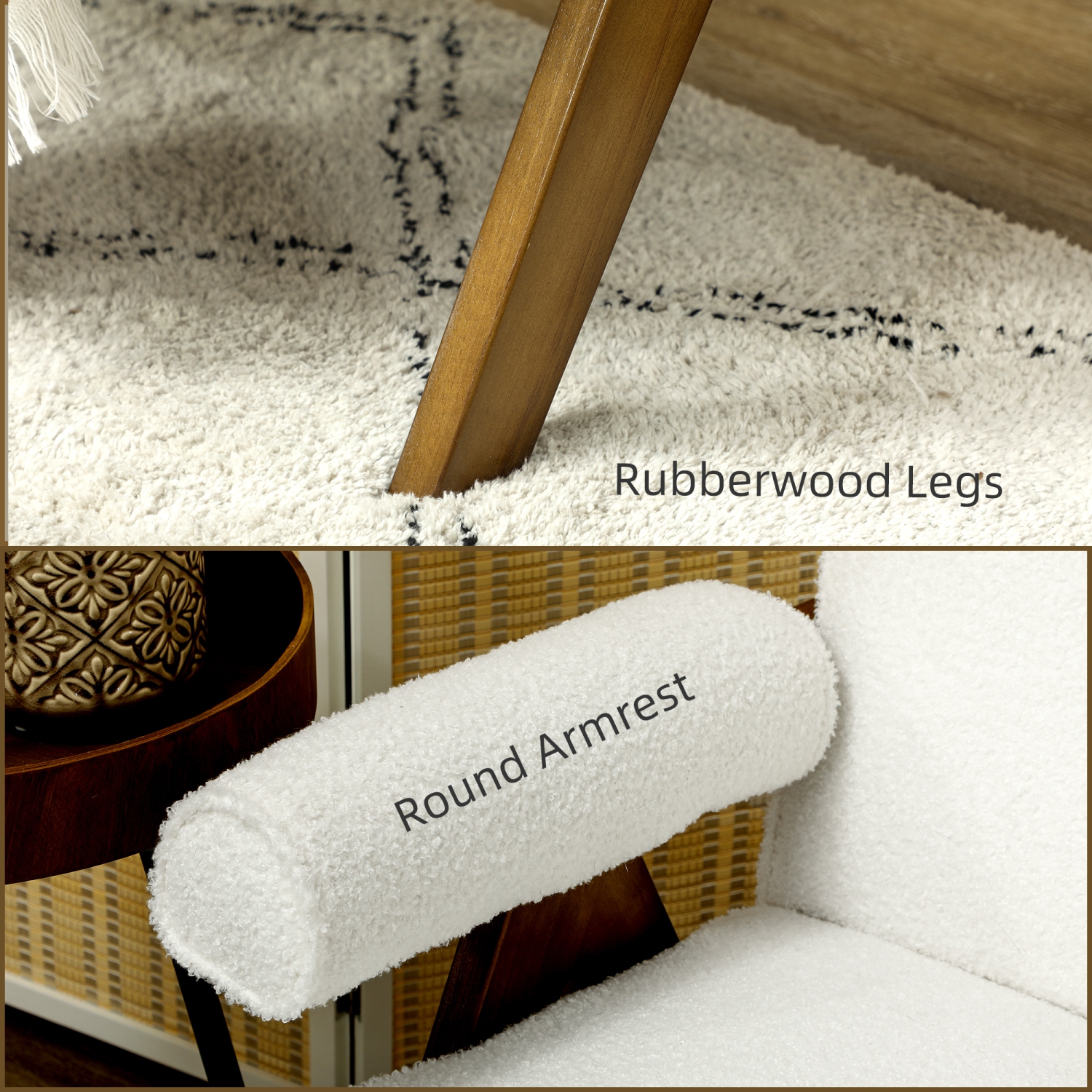 HOMCOM 48" Loveseat Sofa, 2 Seater Sofa Couch with 5.5" Thick Padding and Rubber Wood Legs, Boucle Fabric Upholstered for Living Room, Bedroom, Home