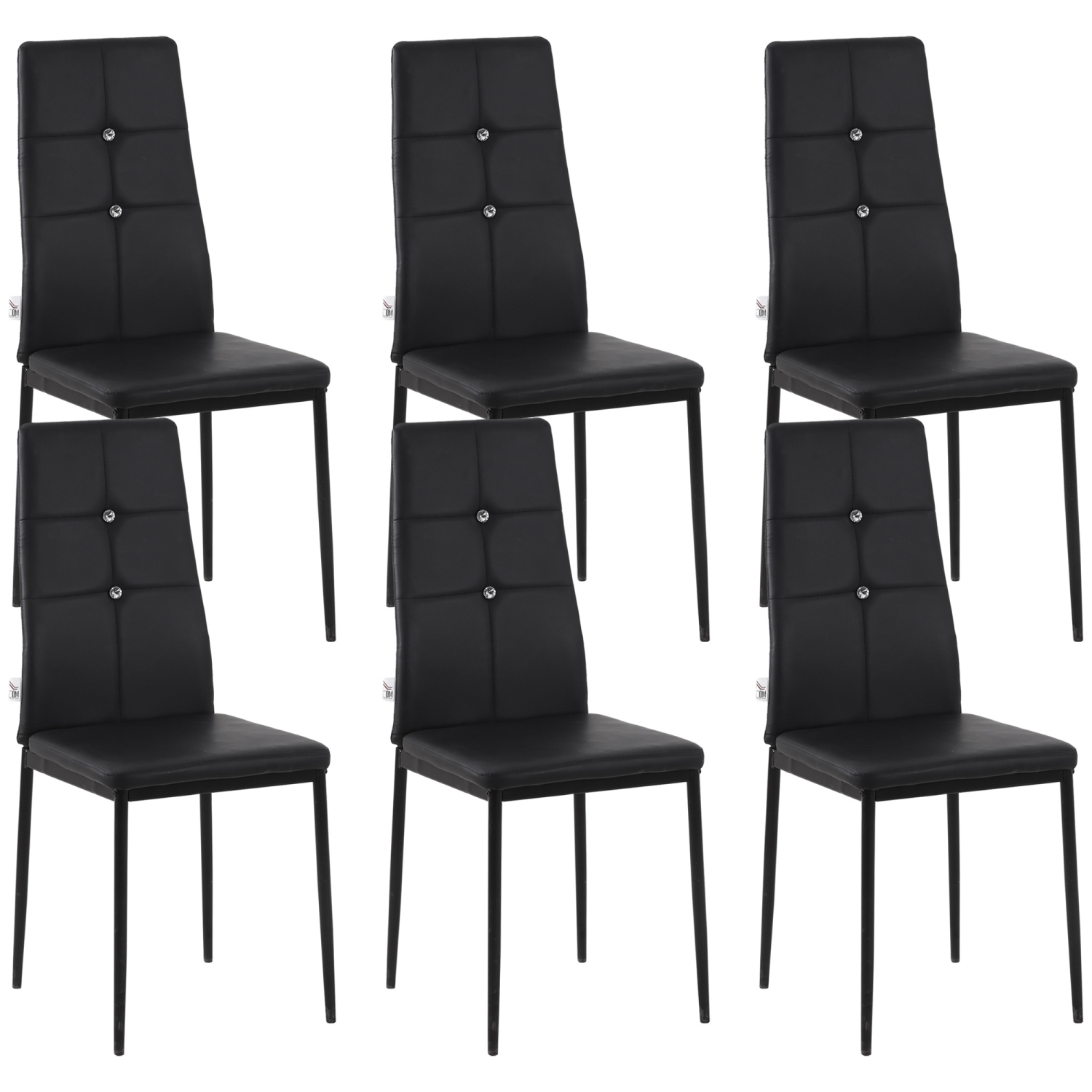 HOMCOM – Ensemble de 6 chaises de salle à manger modernes, chaises de cuisine rembourrées en similicuir avec capitonnage en cristal et pattes en