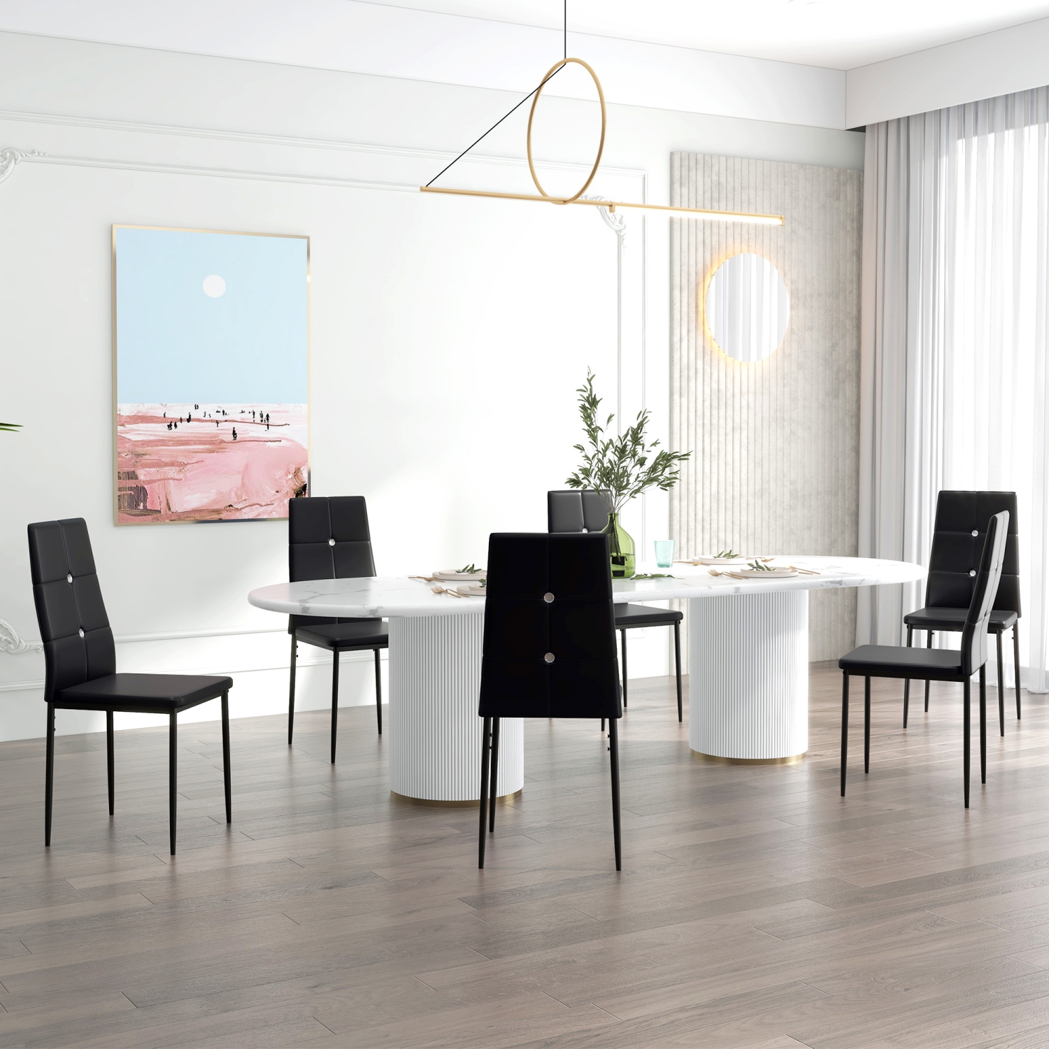 HOMCOM – Ensemble de 6 chaises de salle à manger modernes, chaises de cuisine rembourrées en similicuir avec capitonnage en cristal et pattes en