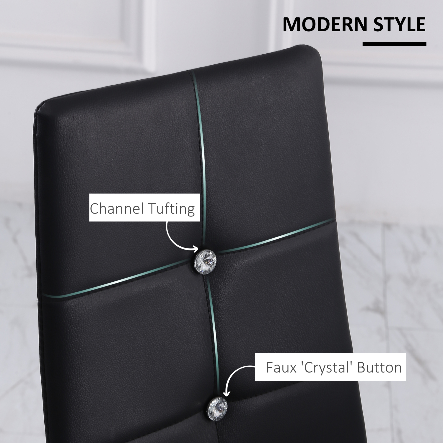 HOMCOM – Ensemble de 6 chaises de salle à manger modernes, chaises de cuisine rembourrées en similicuir avec capitonnage en cristal et pattes en