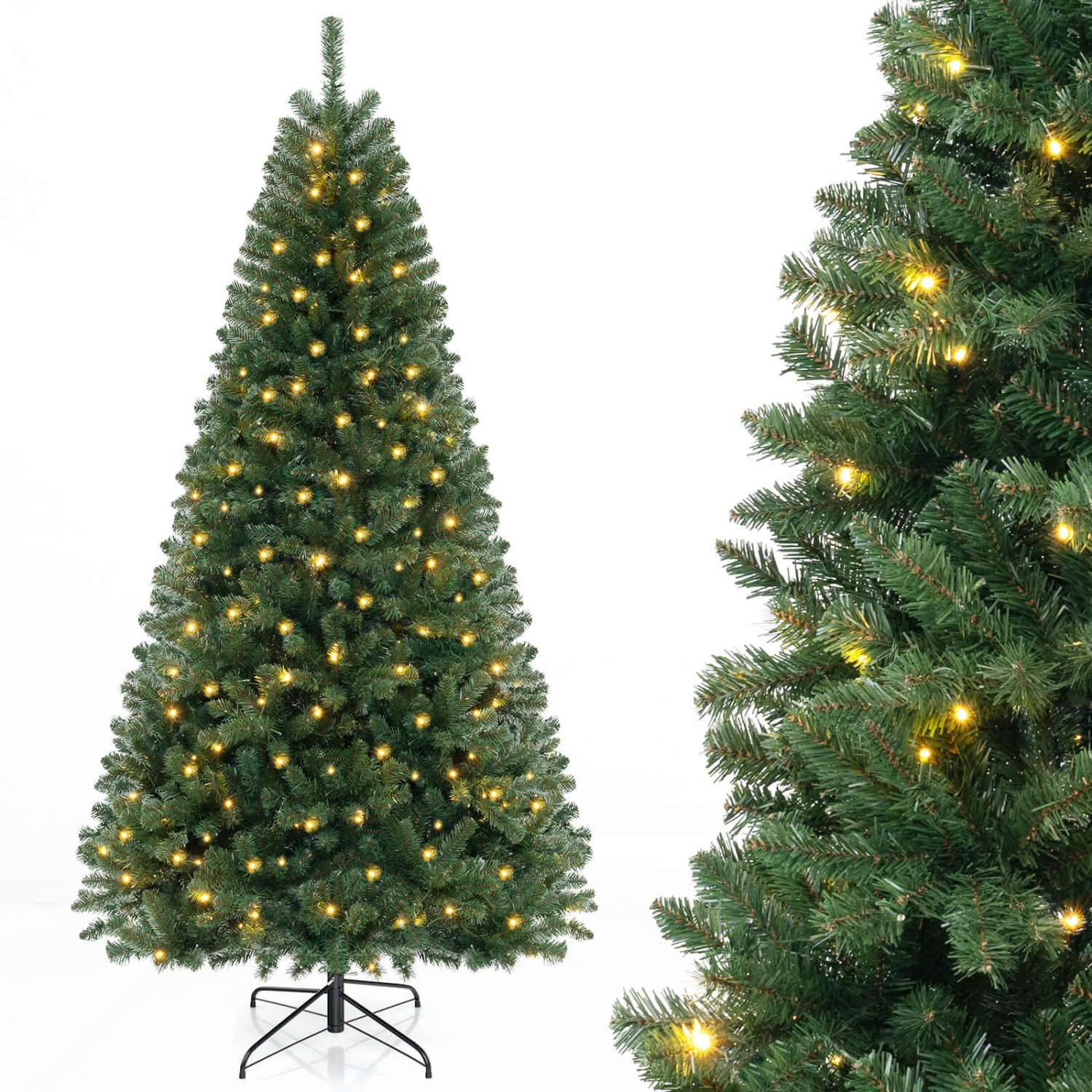 Costway 8 FT Christmas Tree with 1182 PVC Branch Tips 400 Warm White LED Lights Gloves