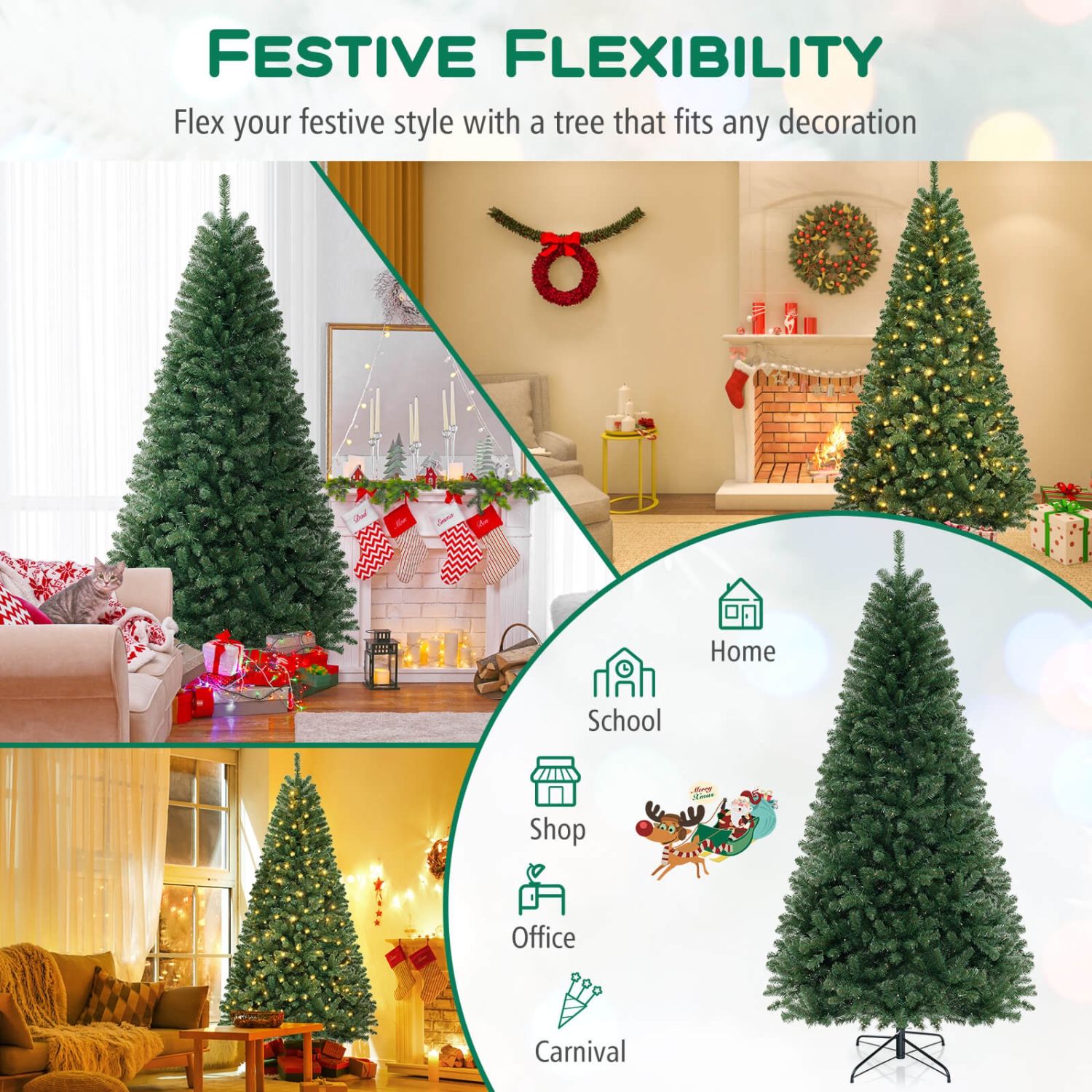 Costway 8 FT Christmas Tree with 1182 PVC Branch Tips 400 Warm White LED Lights Gloves