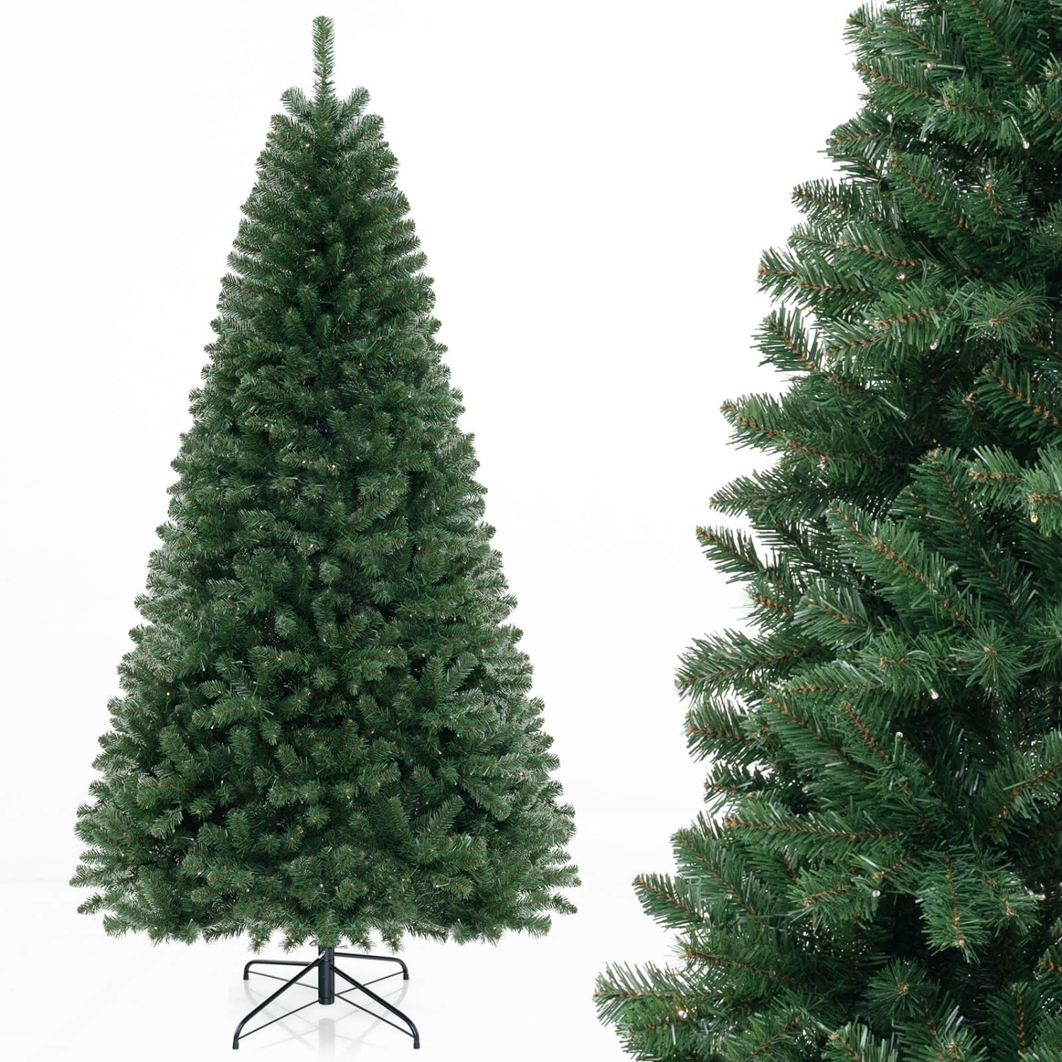 Costway 8 FT Christmas Tree with 1182 PVC Branch Tips 400 Warm White LED Lights Gloves
