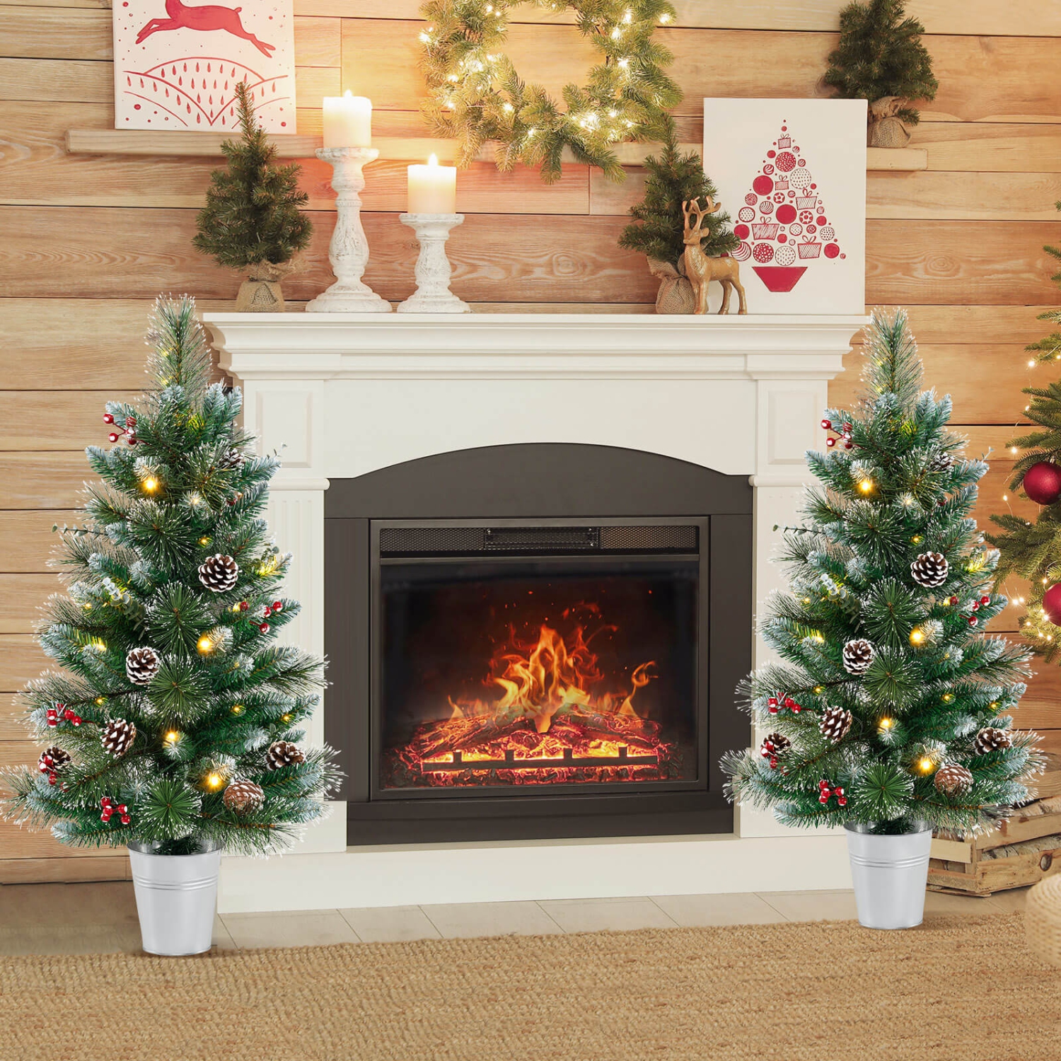 Costway 2 PCS 3 FT Artificial Xmas Tree with 81 Branch Tips Eucalyptus Leaves Pine Needles