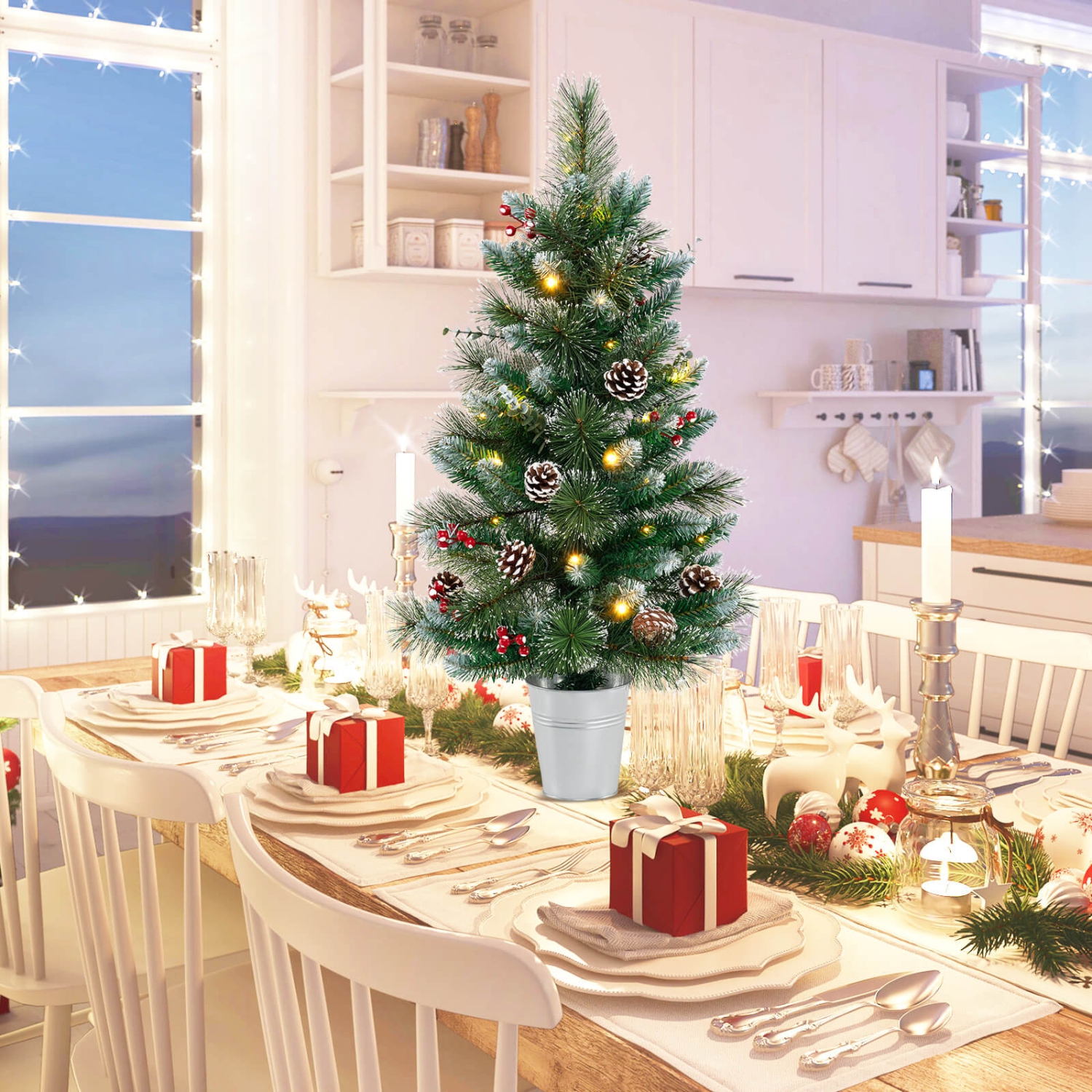 Costway 2 PCS 3 FT Artificial Xmas Tree with 81 Branch Tips Eucalyptus Leaves Pine Needles