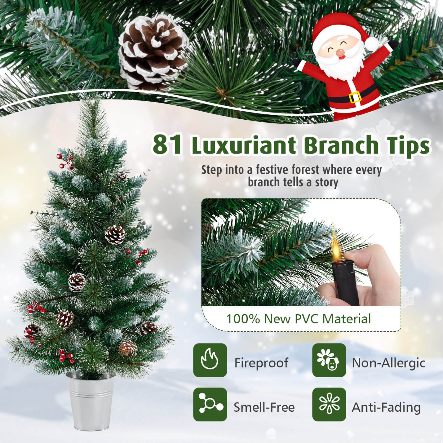 Costway 2 PCS 3 FT Artificial Xmas Tree with 81 Branch Tips Eucalyptus Leaves Pine Needles