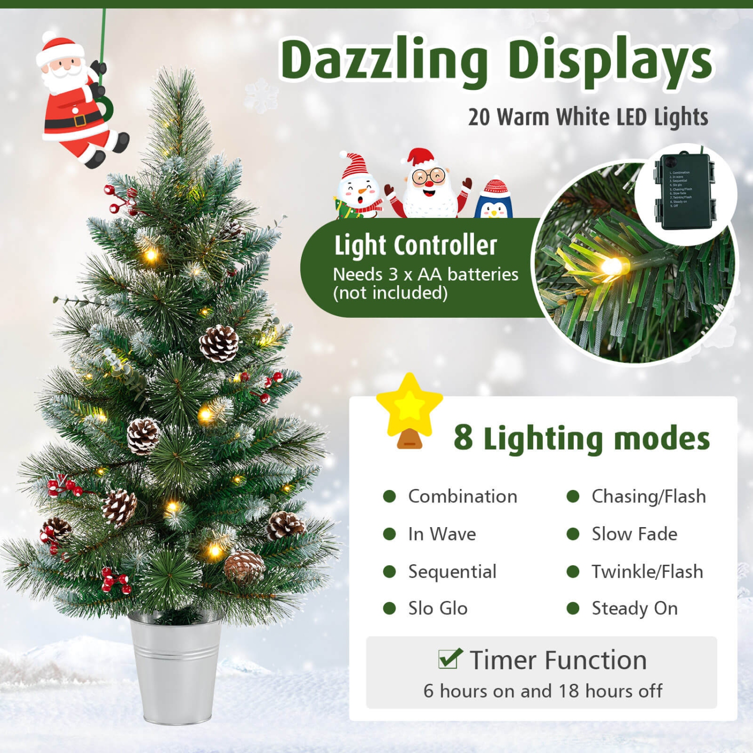 Costway 2 PCS 3 FT Artificial Xmas Tree with 81 Branch Tips Eucalyptus Leaves Pine Needles