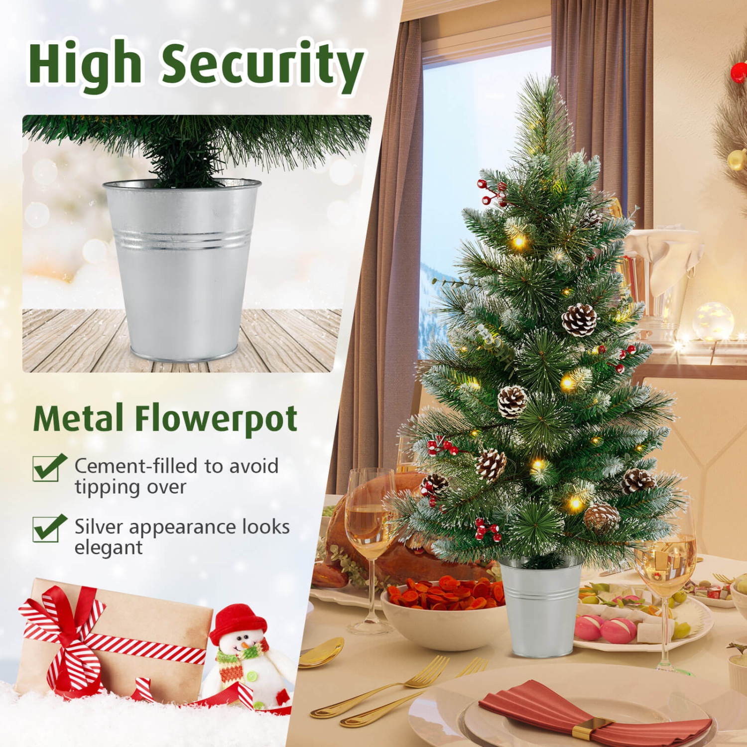 Costway 2 PCS 3 FT Artificial Xmas Tree with 81 Branch Tips Eucalyptus Leaves Pine Needles