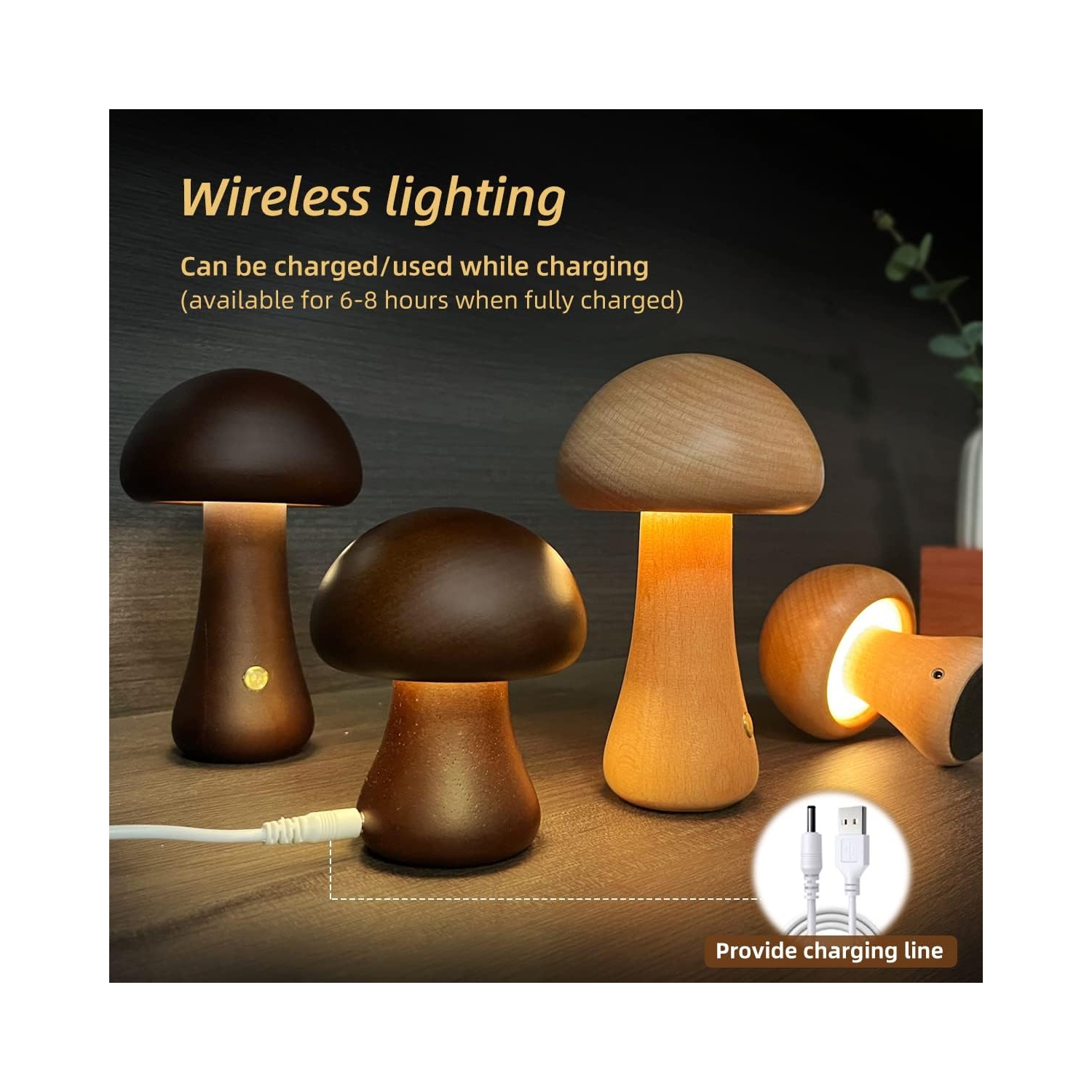 YOULIGHTS Mushroom lamp, cute small bedside table lamp, rechargeable portable night light, suitable for bedroom, home decoration, can be used as a