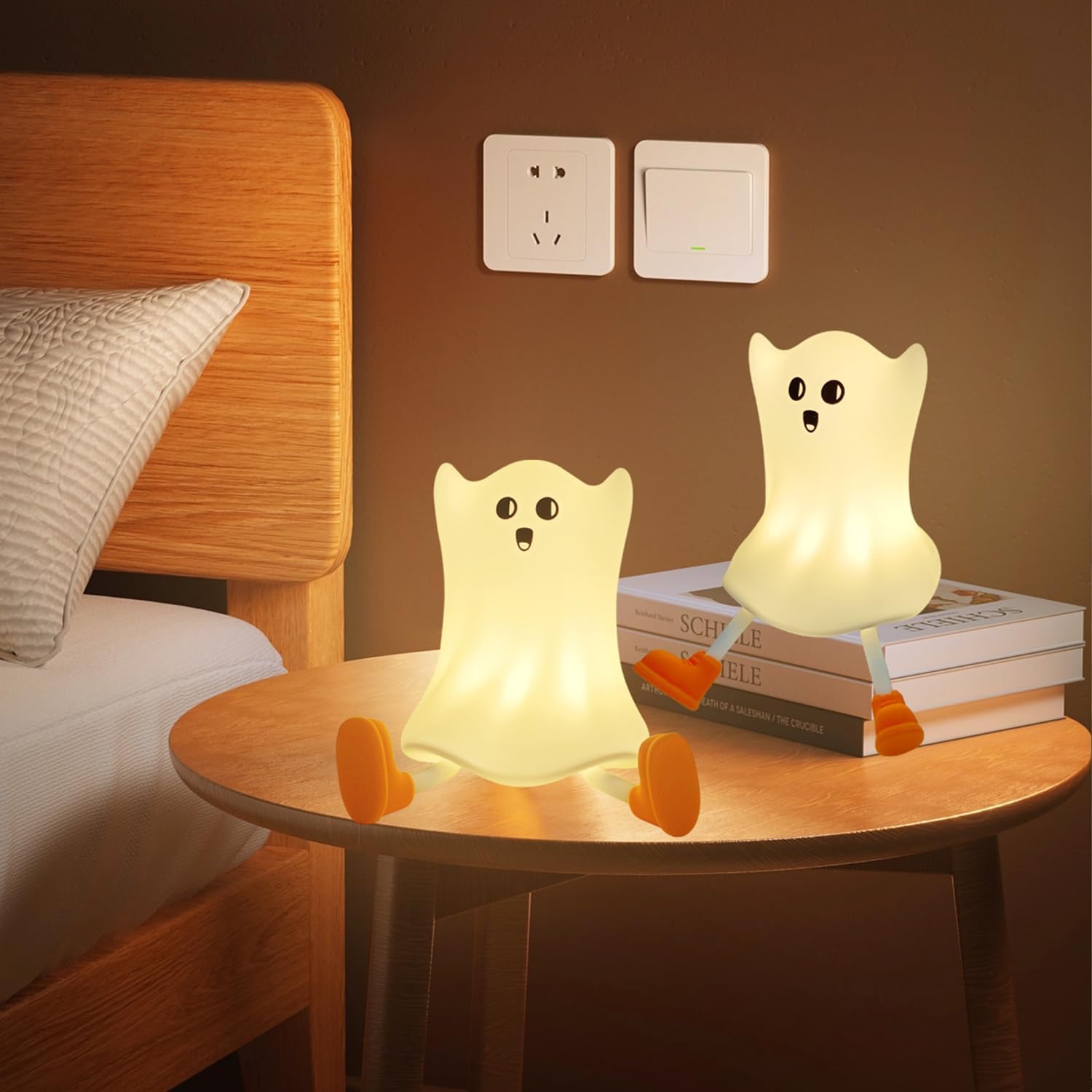 YOULIGHTS – Veilleuse fantôme d'Halloween, douce veilleuse réglable en silicone, 3 niveaux de luminosité, adaptée à la décoration d'Halloween et à la