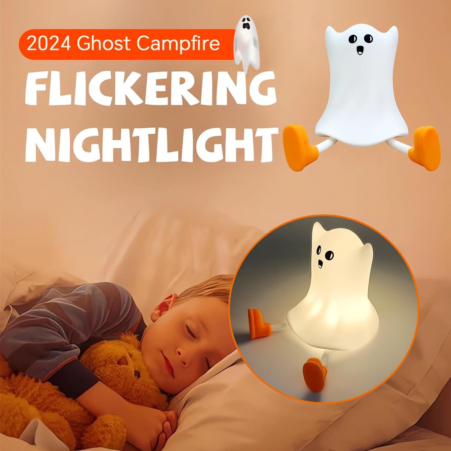 YOULIGHTS – Veilleuse fantôme d'Halloween, douce veilleuse réglable en silicone, 3 niveaux de luminosité, adaptée à la décoration d'Halloween et à la