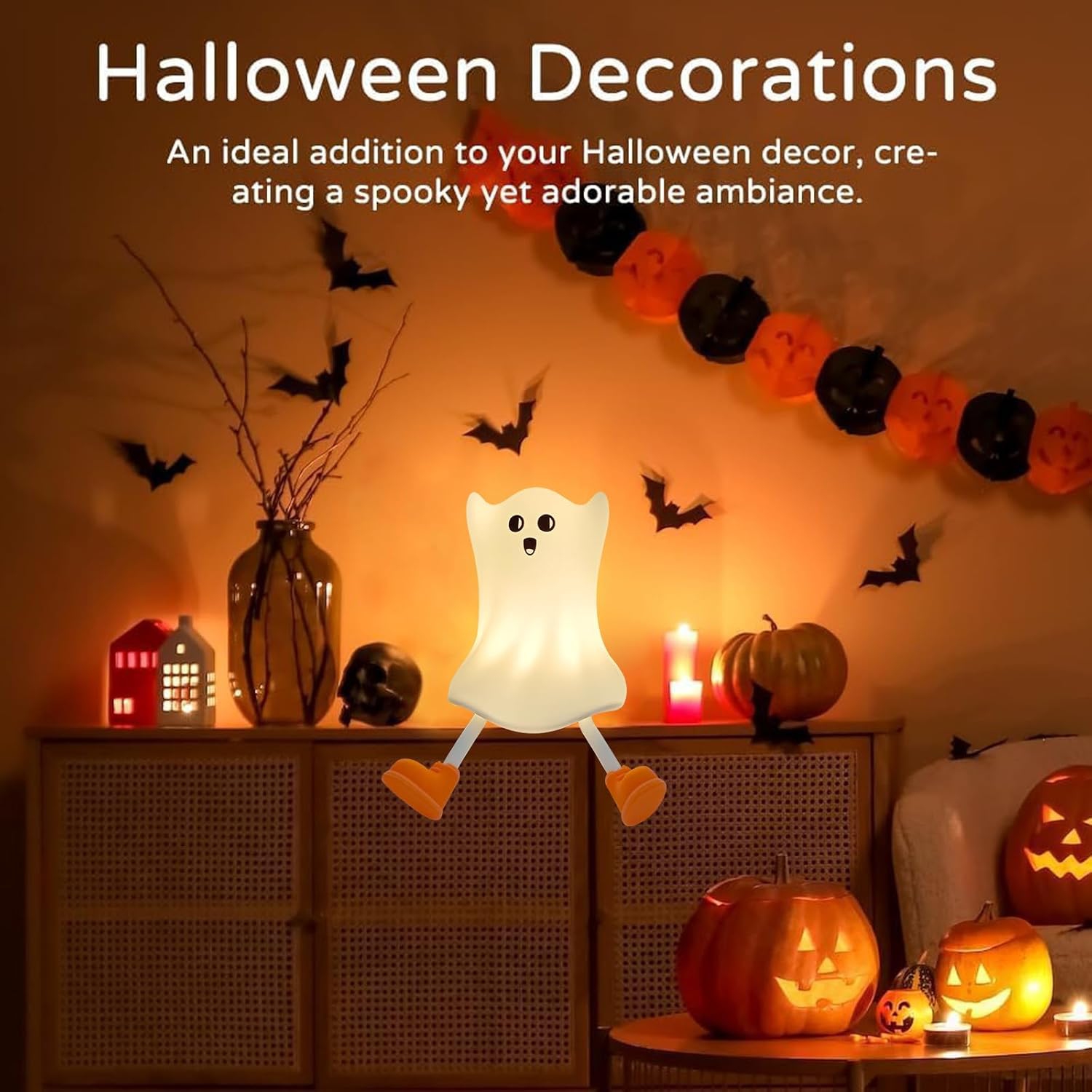 YOULIGHTS – Veilleuse fantôme d'Halloween, douce veilleuse réglable en silicone, 3 niveaux de luminosité, adaptée à la décoration d'Halloween et à la