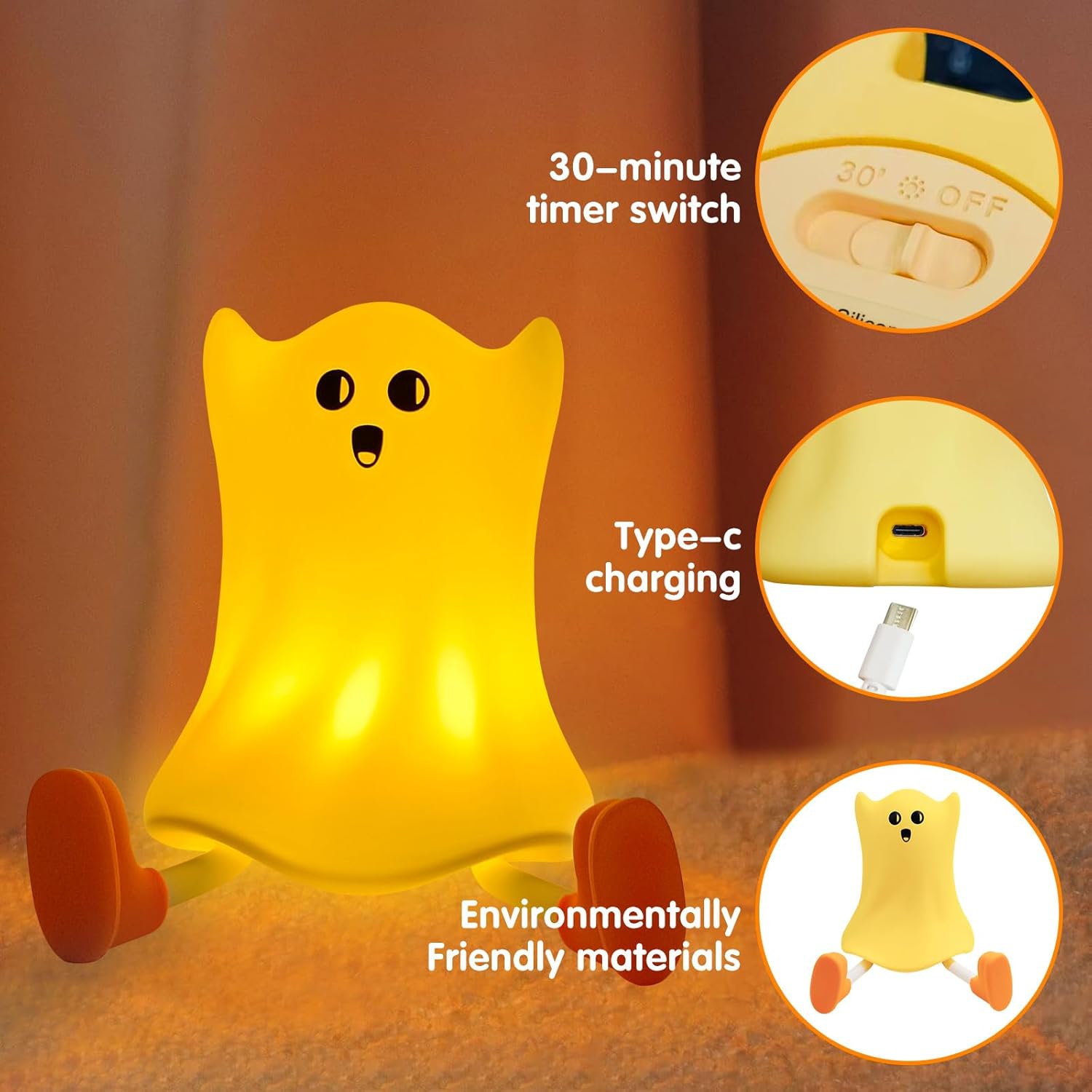 YOULIGHTS 1pc-Ghost Night Light, LED Halloween Night Light, Cute Silicone Adjustable Night Light with 3 Levels of Brightness, Suitable for Indoor