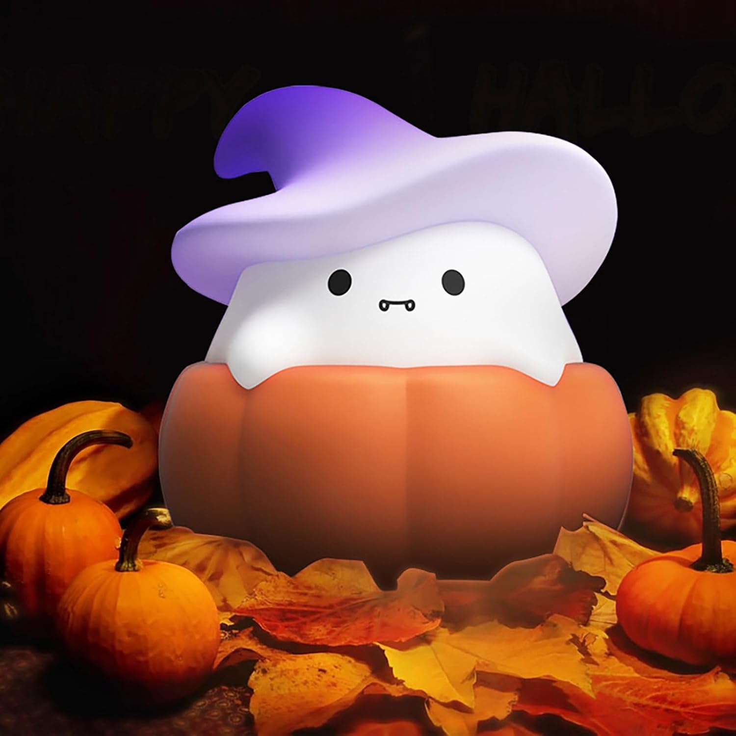 YOULIGHTS Ghost Pumpkin Night Light Cute Silicone Night Light, Touch Control, USB Rechargeable, 3-speed Adjustable Bedside Lamp Suitable for Bedroom
