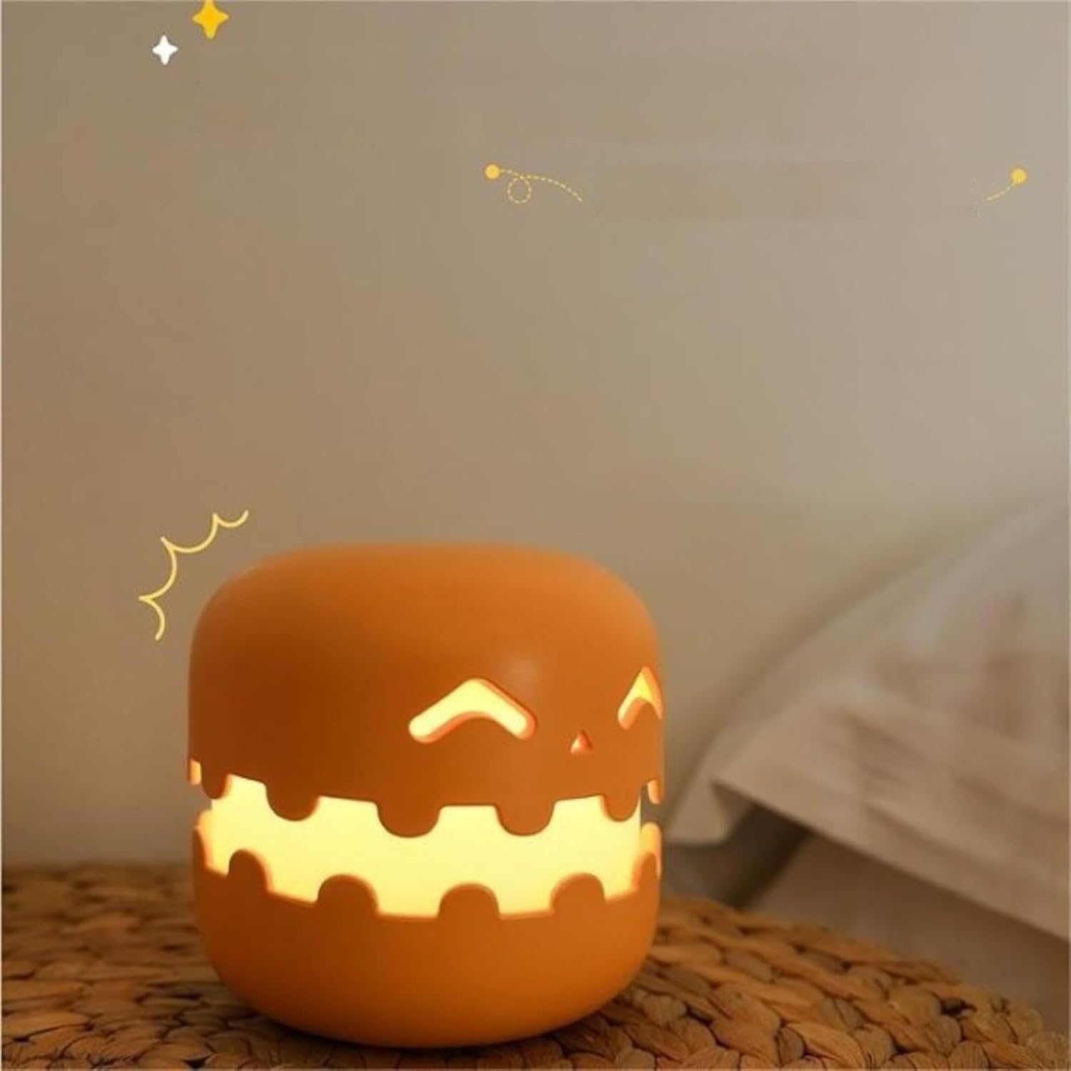 YOULIGHTS Pumpkin Night Light, Creative Rechargeable LED Comfort Bedroom Light with Timer, Press to Light Up, Dimmable Bedside Lamp for Birthday,