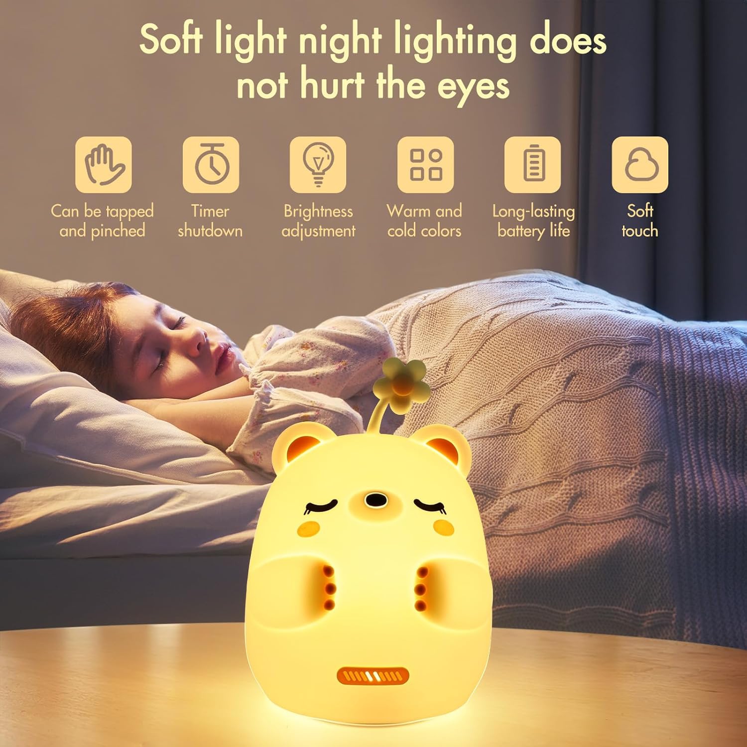 Lampe d'allaitement Cute de YOULIGHTS, veilleuse USB Touch en silicone, lampe de chevet pour enfants animaux, lumière chaude avec minuterie pour