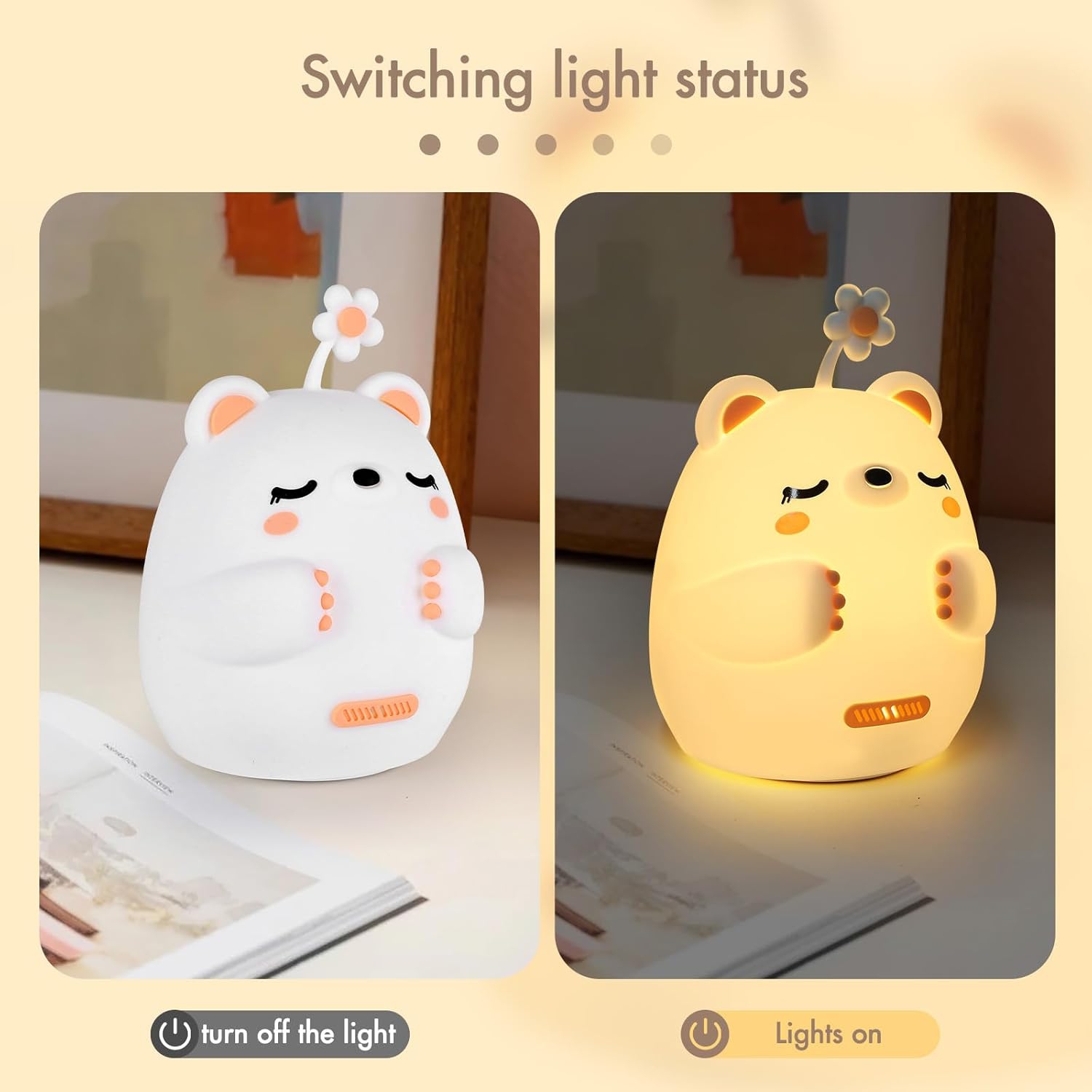 Lampe d'allaitement Cute de YOULIGHTS, veilleuse USB Touch en silicone, lampe de chevet pour enfants animaux, lumière chaude avec minuterie pour