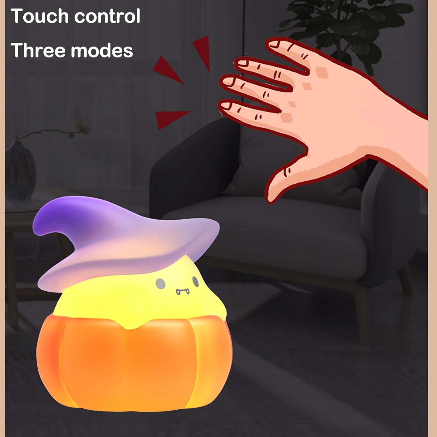 Veilleuse Ghost Pumpkin, jolie veilleuse en silicone pour chambre d'enfant, veilleuses à contrôle tactile USB rechargeable à 3 vitesses et réglables