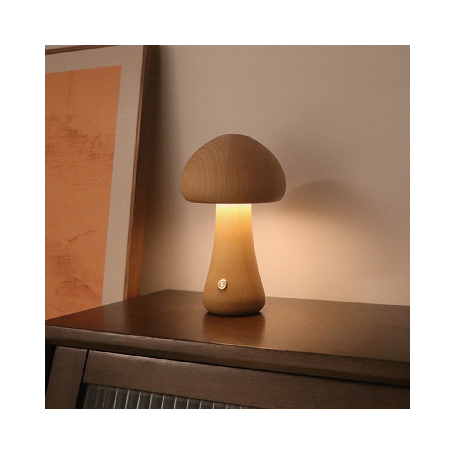 Mushroom Light, Rechargeable Portable Night Light, Cordless Wooden Night Light, Mushroom Decorative Light Suitable for Dining Room, Living Room,