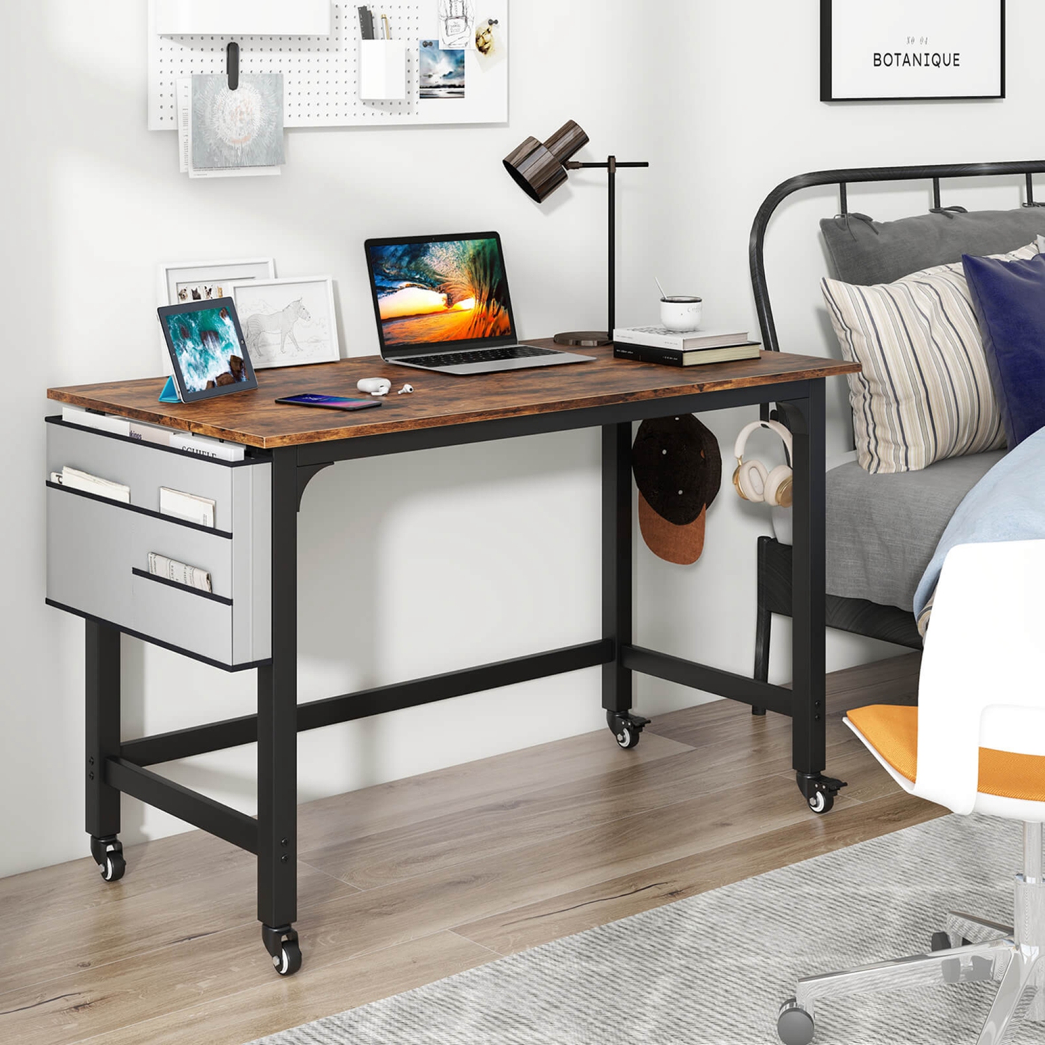 Costway 1 PCS Rolling Computer Desk Metal Frame PC Laptop Table Wood Top Study Workstation