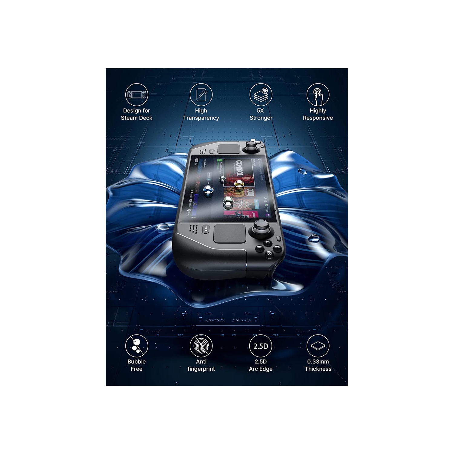 JSAUX 2-Pack Anti Glare Screen Protector for Steam Deck, 9H Hardness Matte Tempered Glass with Guiding Frame, Scratch Resistant- Matte