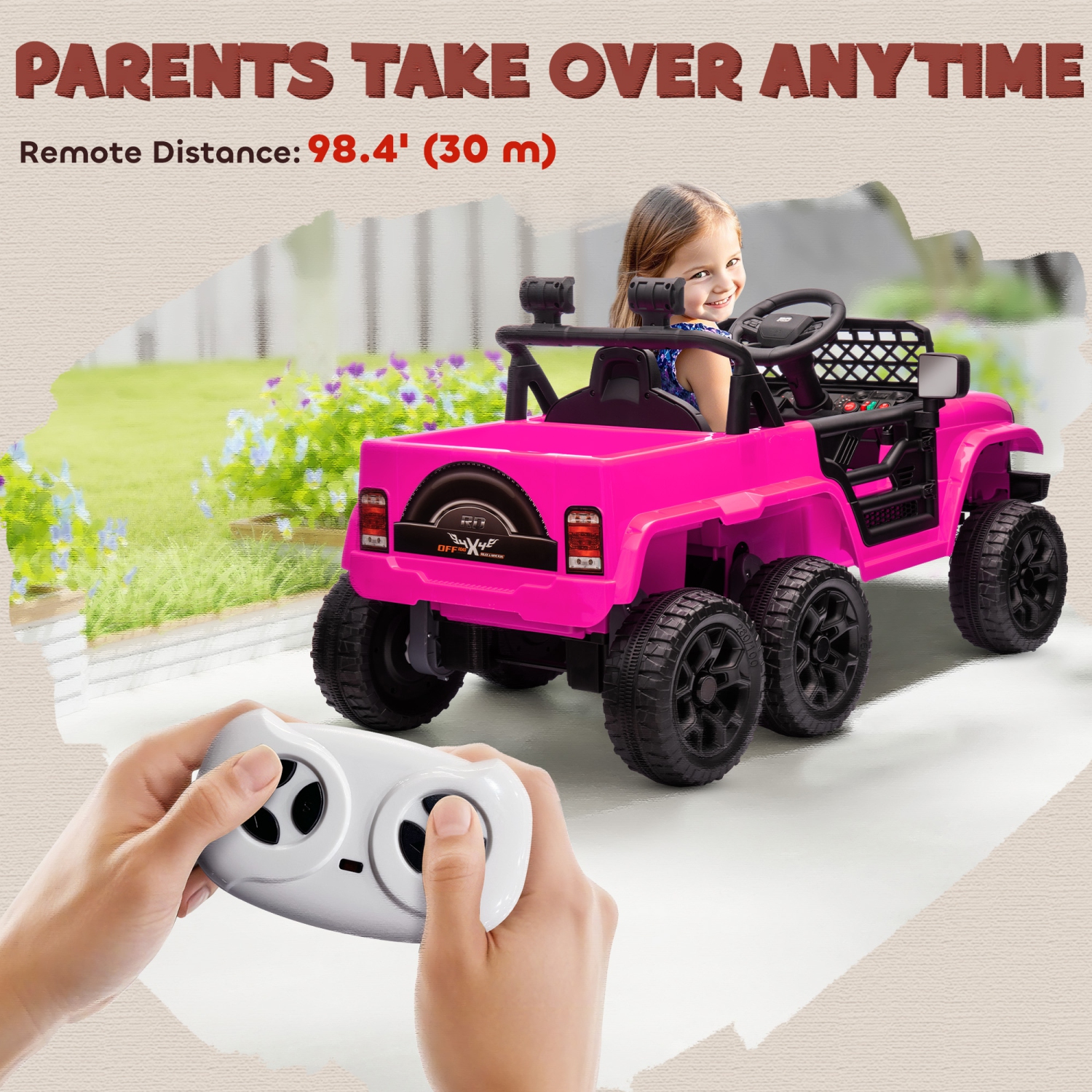 Qaba 12V 7AH Electric Car for Kids, 4WD/2WD Ride on Car w/ Remote Control, Spring Suspensions, Back Trailer, Battery Display, Light Music Soft Start,