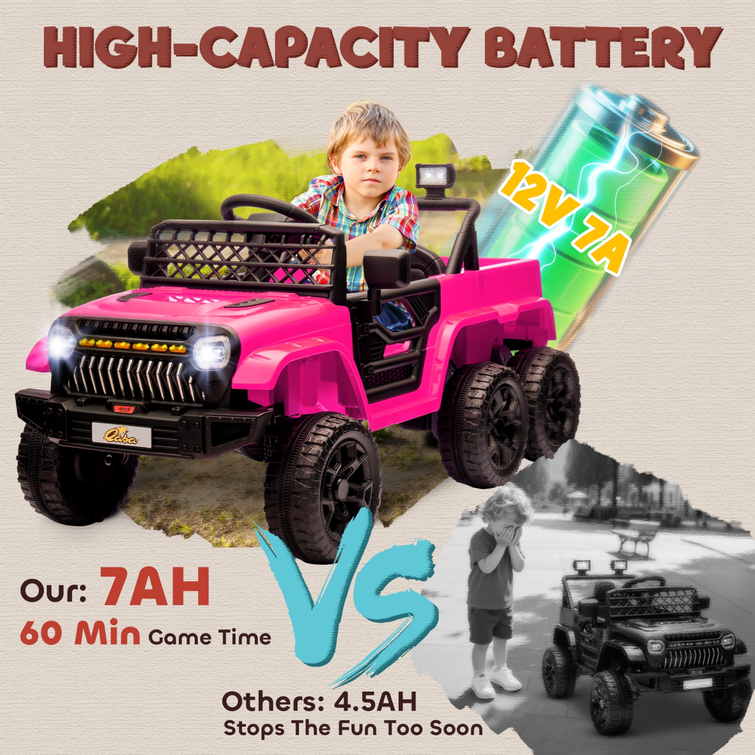 Qaba 12V 7AH Electric Car for Kids, 4WD/2WD Ride on Car w/ Remote Control, Spring Suspensions, Back Trailer, Battery Display, Light Music Soft Start,