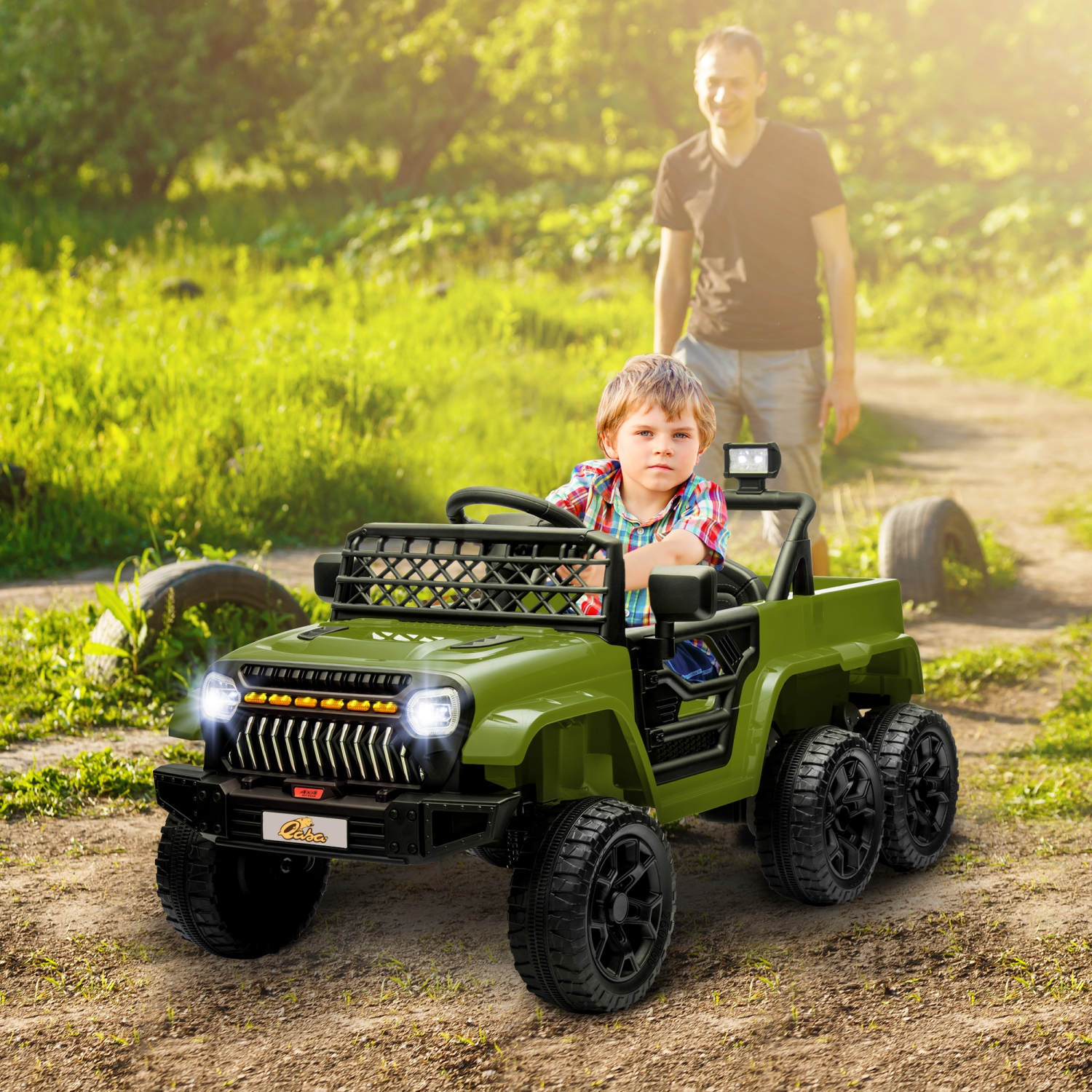 Qaba 12V 7AH Electric Car for Kids, 4WD/2WD Ride on Car w/ Remote Control, Spring Suspensions, Back Trailer, Battery Display, Light Music Soft Start,