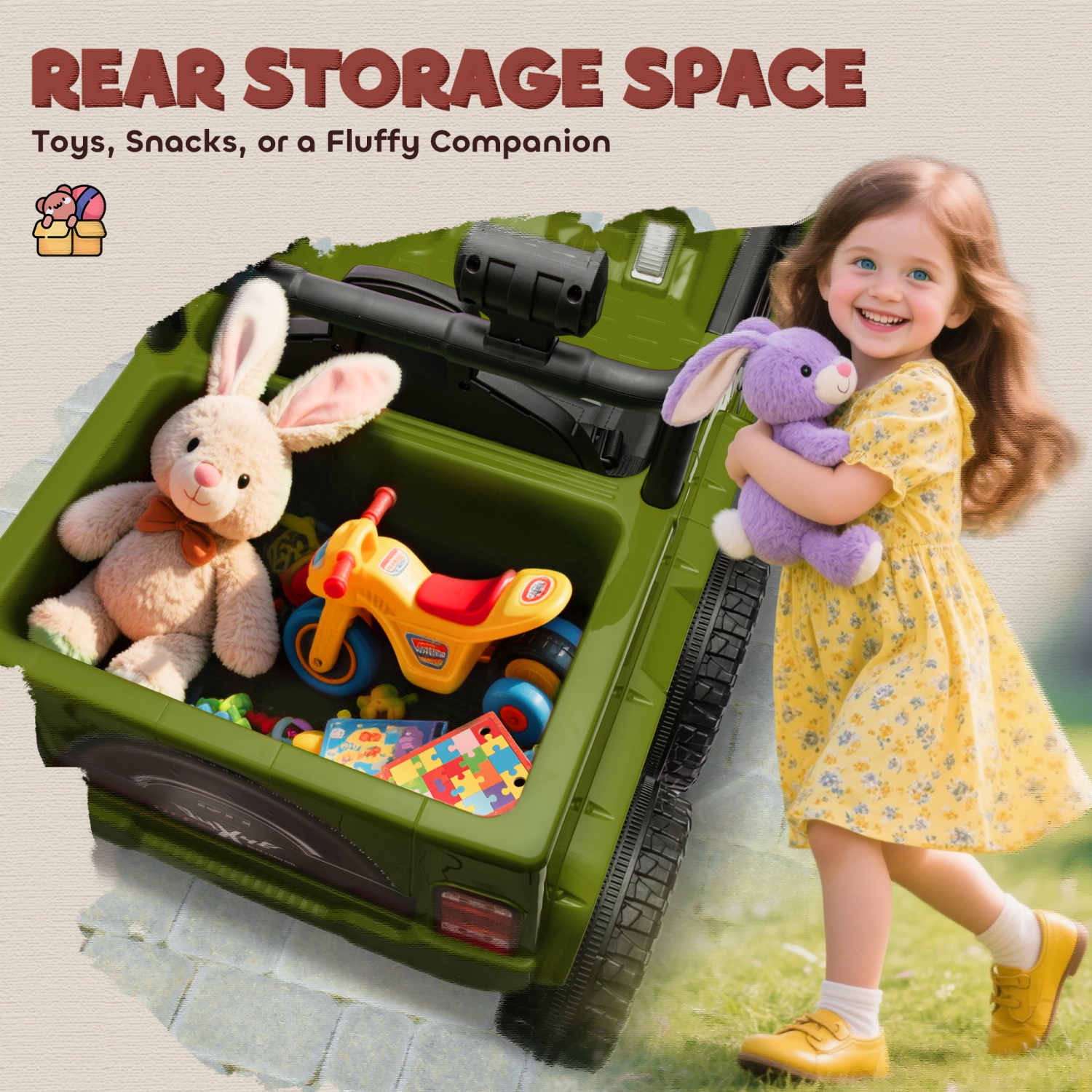 Qaba 12V 7AH Electric Car for Kids, 4WD/2WD Ride on Car w/ Remote Control, Spring Suspensions, Back Trailer, Battery Display, Light Music Soft Start,