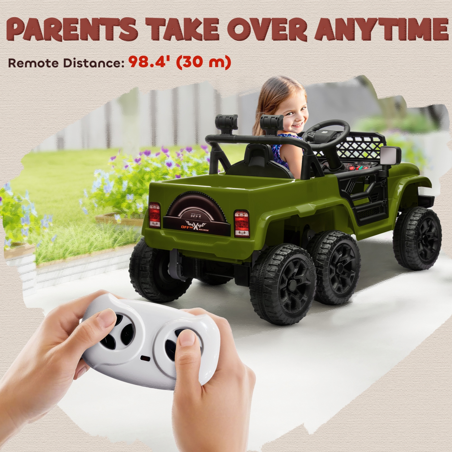 Qaba 12V 7AH Electric Car for Kids, 4WD/2WD Ride on Car w/ Remote Control, Spring Suspensions, Back Trailer, Battery Display, Light Music Soft Start,