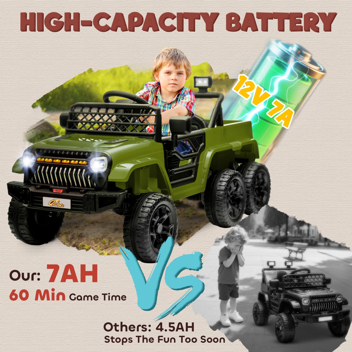 Qaba 12V 7AH Electric Car for Kids, 4WD/2WD Ride on Car w/ Remote Control, Spring Suspensions, Back Trailer, Battery Display, Light Music Soft Start,
