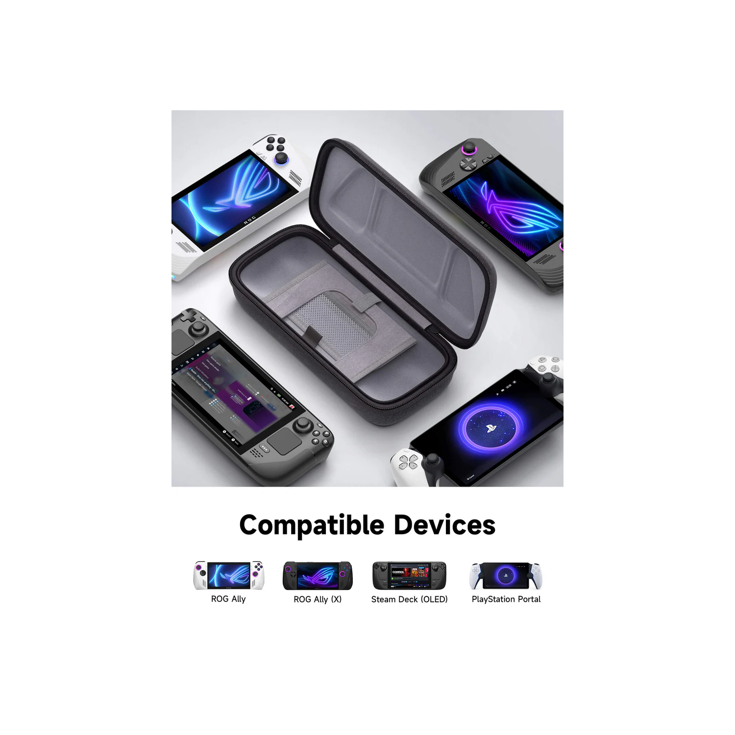 JSAUX Carrying Case Bag for Handheld Steam Deck / OLED ROG Ally / X PlayStation Portal Switch - Grey