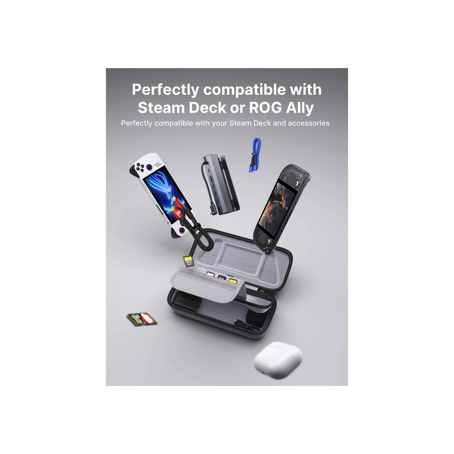 JSAUX Carrying Case Bag for Handheld Steam Deck / OLED ROG Ally / X PlayStation Portal Switch - Grey