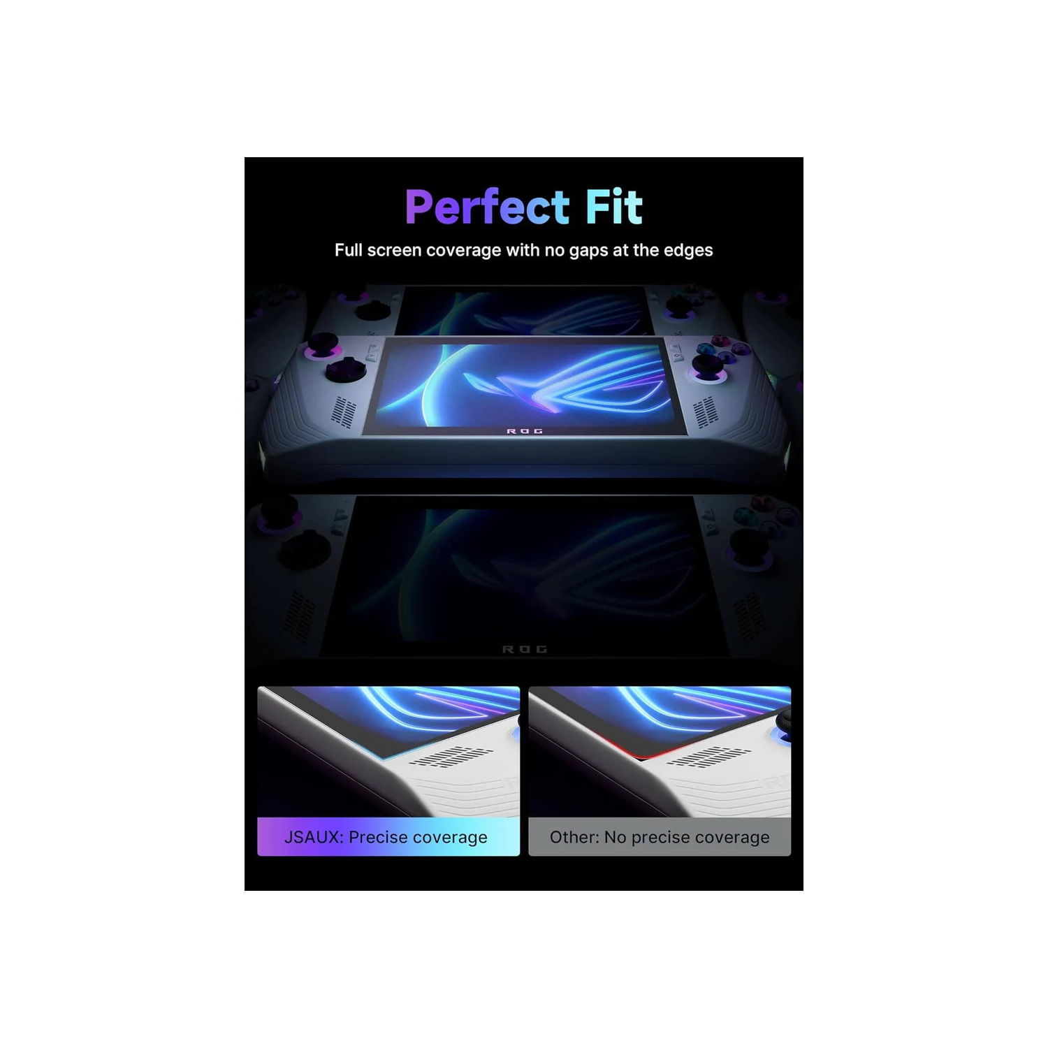 JSAUX ROG Ally Screen Protector 2-Pack, Anti Glare 9H Hardness Tempered Glass Screen Protector with Guiding Frame - Clear