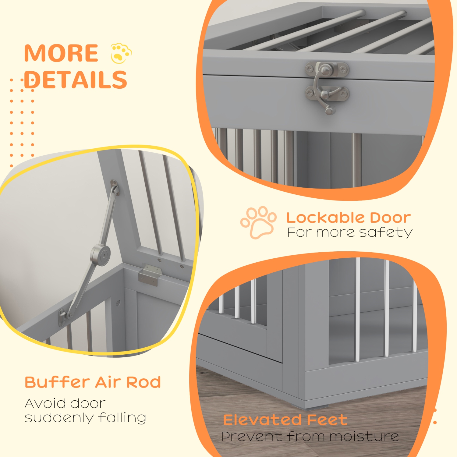 PawHut – Table d'appoint avec deux portes pour cage de chien, 31,5&nbsp;po, pour chiens de race moyenne, gris