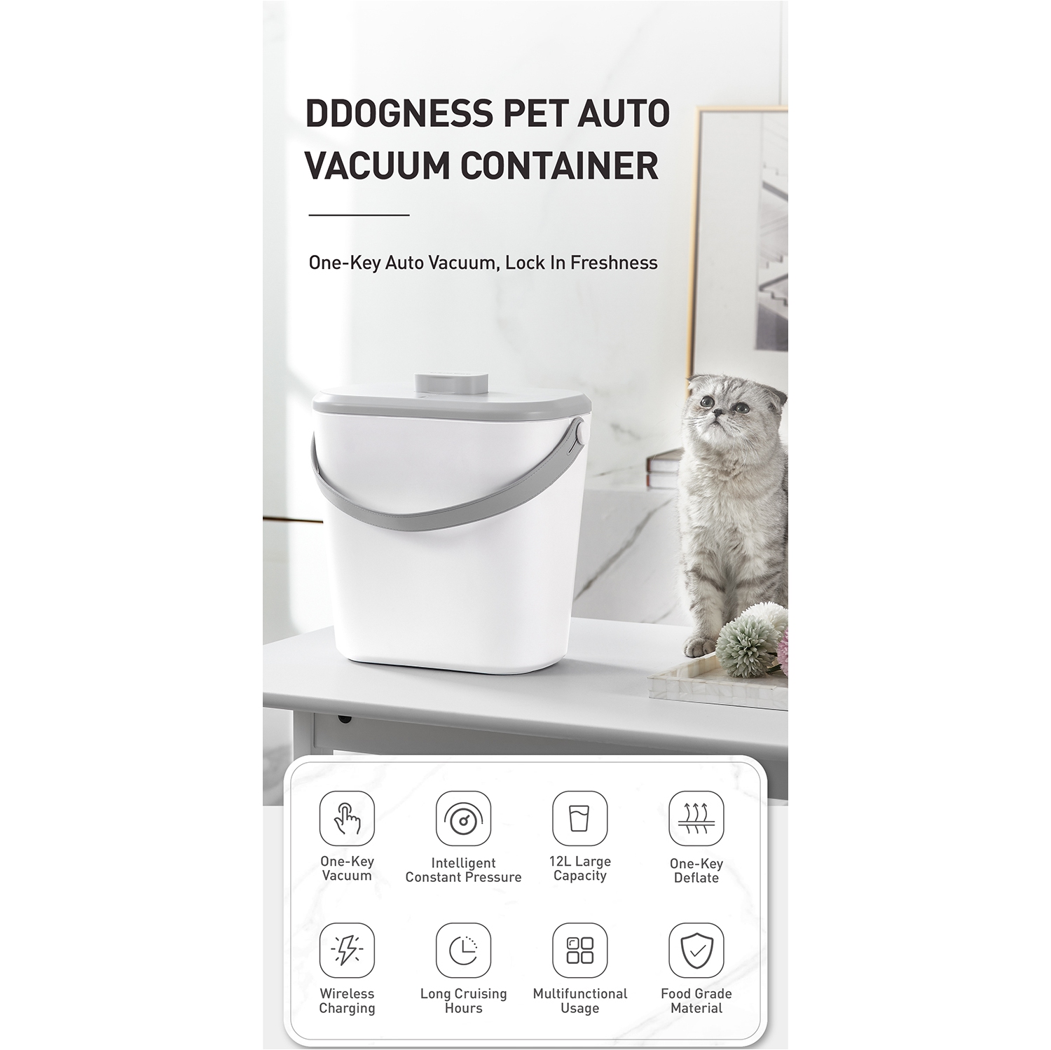 Dogness S01 Grigio Pet Food Storage: Vacuum Sealed, 12L Capacity