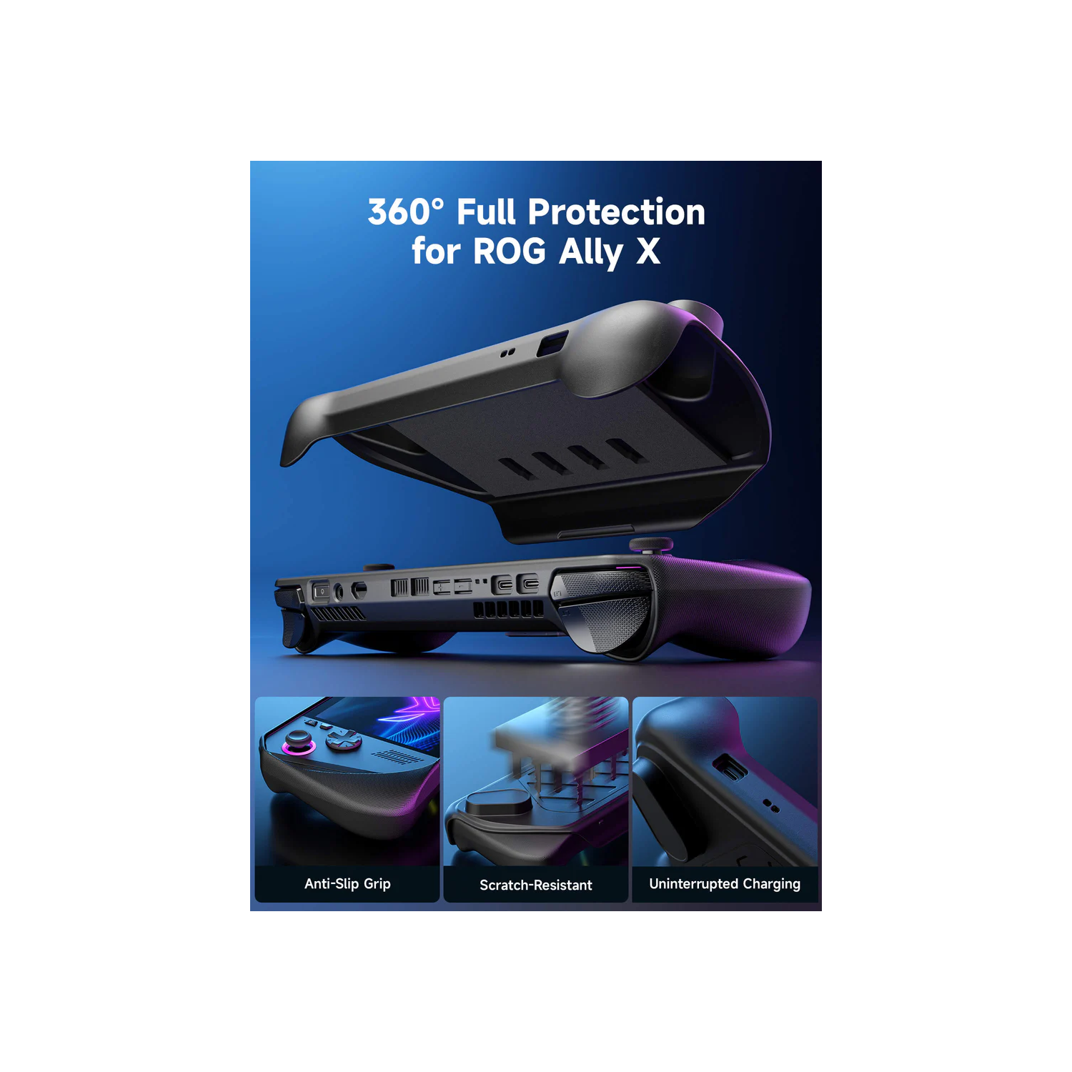 JSAUX ModCase for ROG Ally X with Detachable Front Shell, Protective Case, Metal Bracket and Strap Compatible with ASUS ROG Ally X （PC0111) - Black