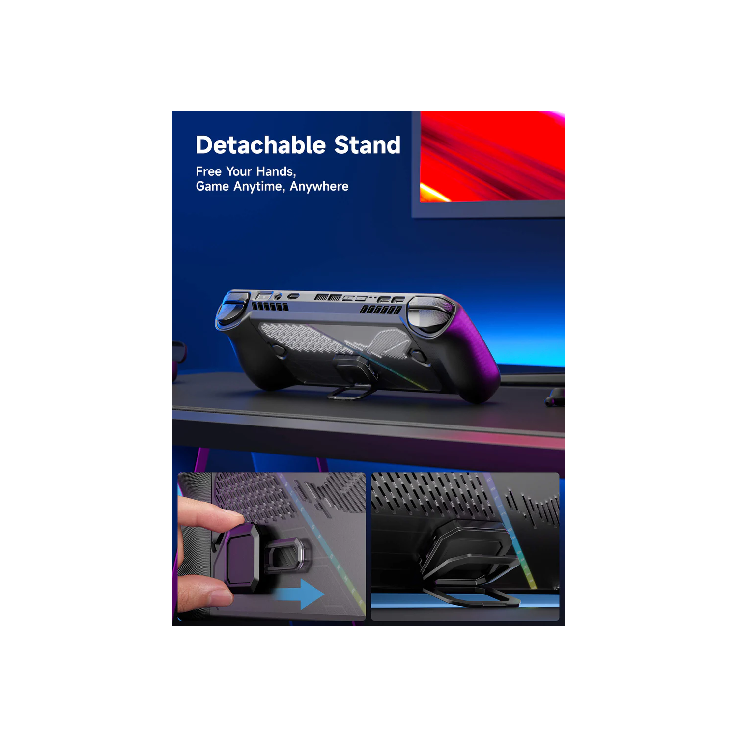 JSAUX ModCase for ROG Ally X with Detachable Front Shell, Protective Case, Metal Bracket and Strap Compatible with ASUS ROG Ally X （PC0111) - Black