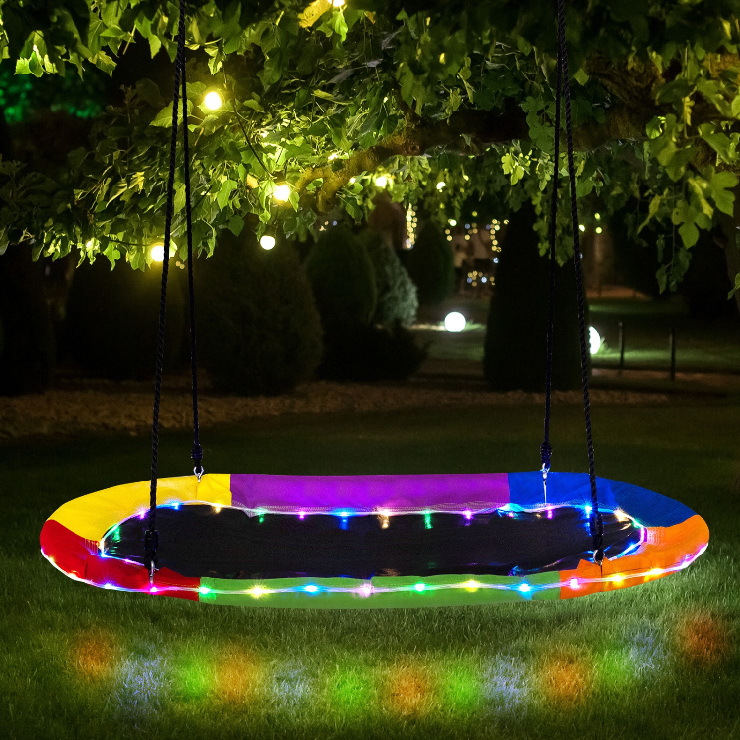 Costway 60" Saucer Swing with LED Lights 700 LBS Platform Tree Swing with Adjustable Ropes