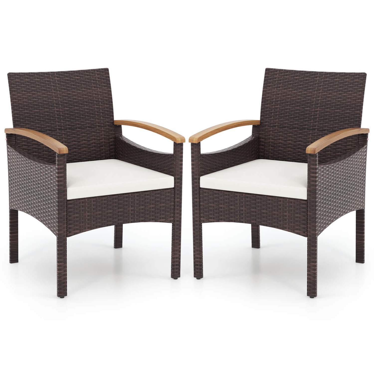 Ensemble de 2 chaises de patio de Costway avec accoudoirs en bois d'acacia et cadre en métal robuste