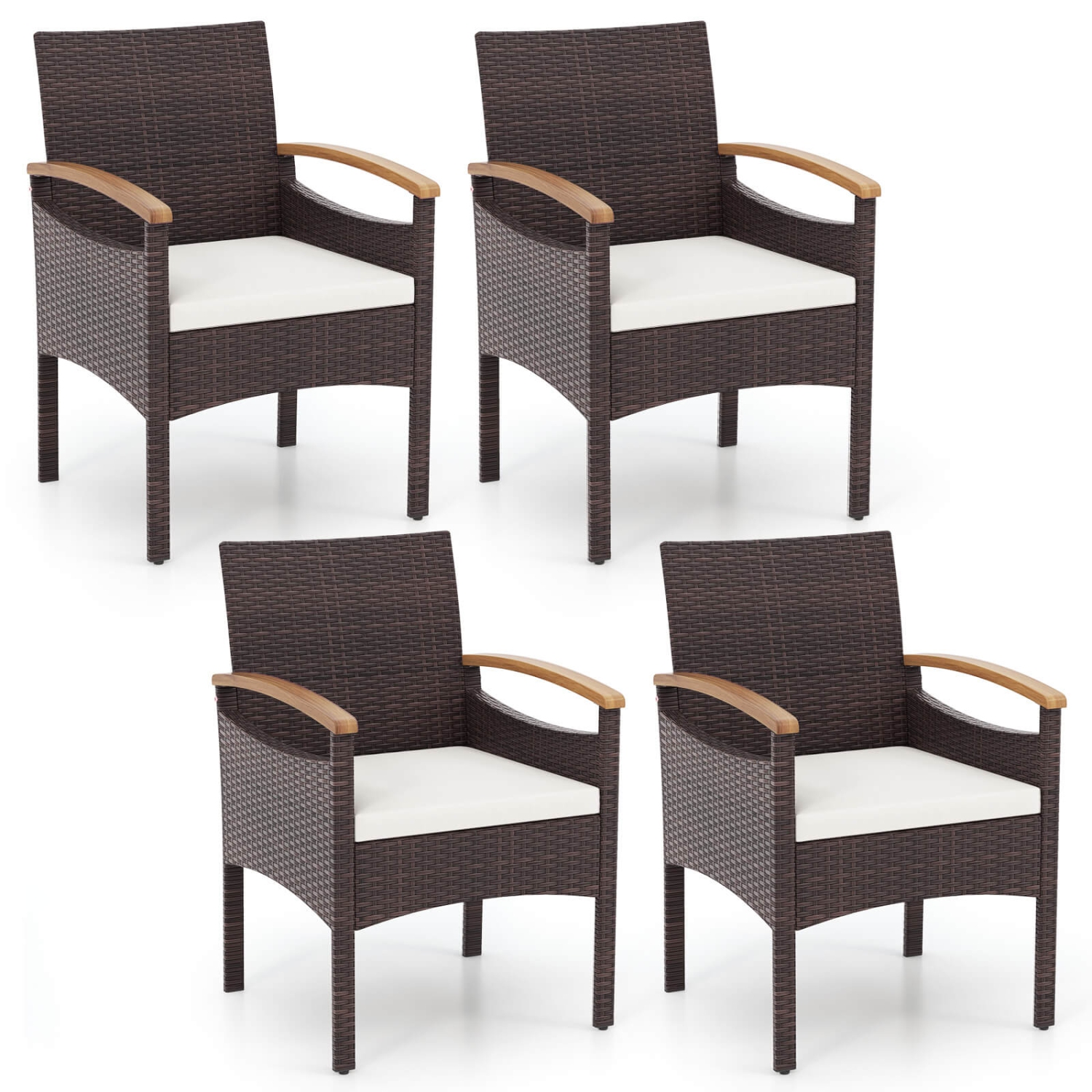 Costway Patio Dining Chairs Set of 4 with Acacia Wood Armrest Heavy Duty Metal Frame