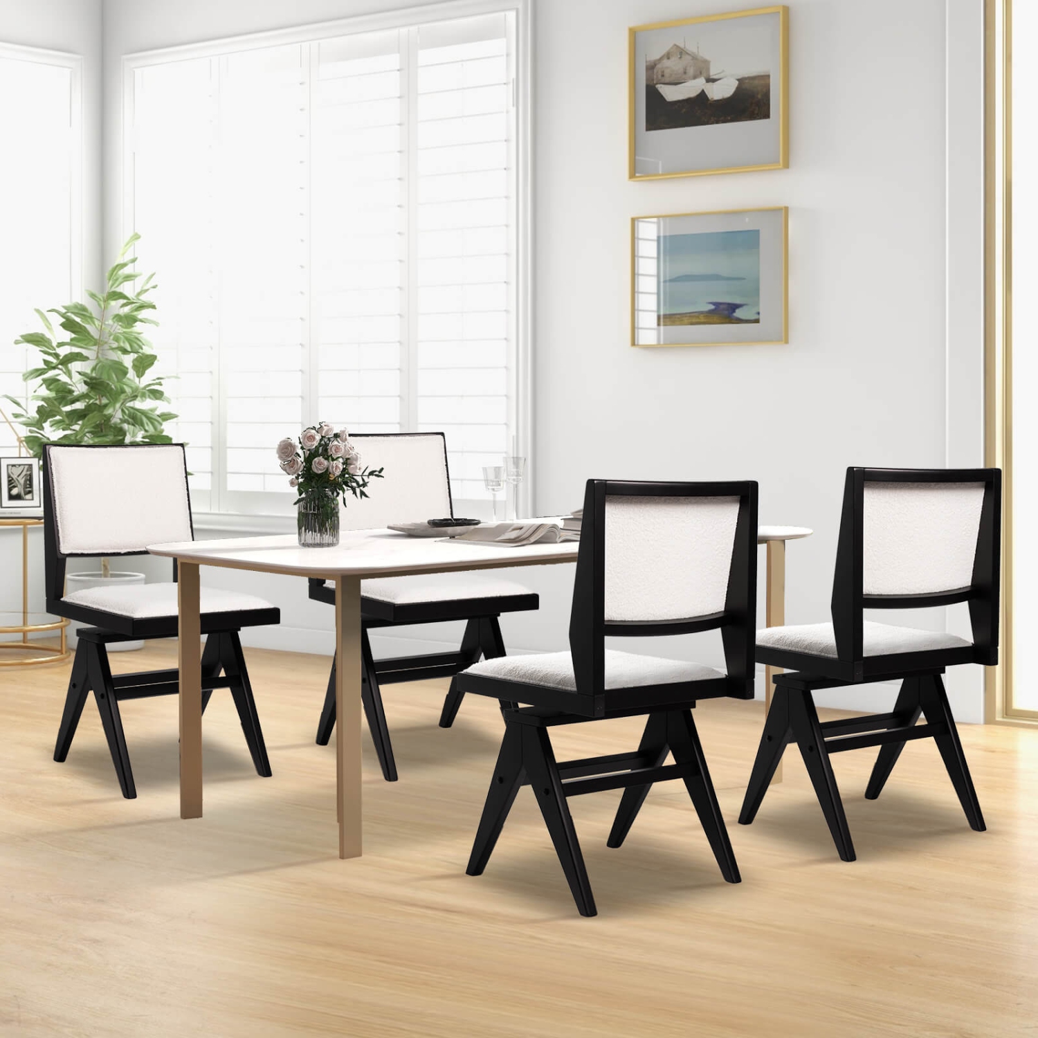 Costway Mid Century Modern Dining Chairs Set of 4 Faux Sherpa Upholstered Dinner Chairs
