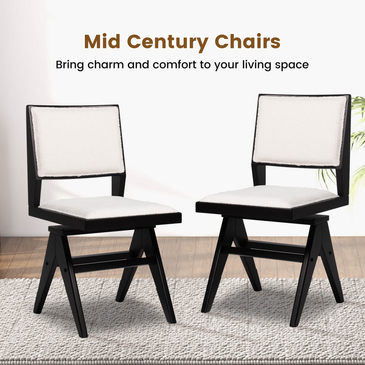 Costway Mid Century Modern Dining Chairs Set of 4 Faux Sherpa Upholstered Dinner Chairs