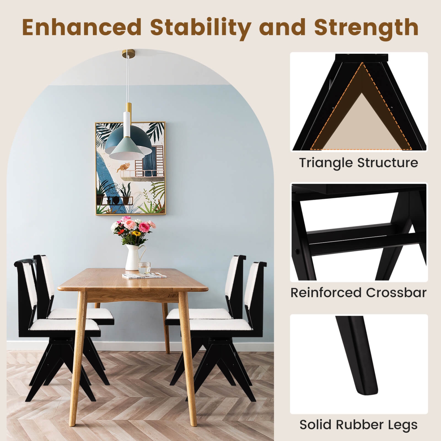 Costway Mid Century Modern Dining Chairs Set of 4 Faux Sherpa Upholstered Dinner Chairs