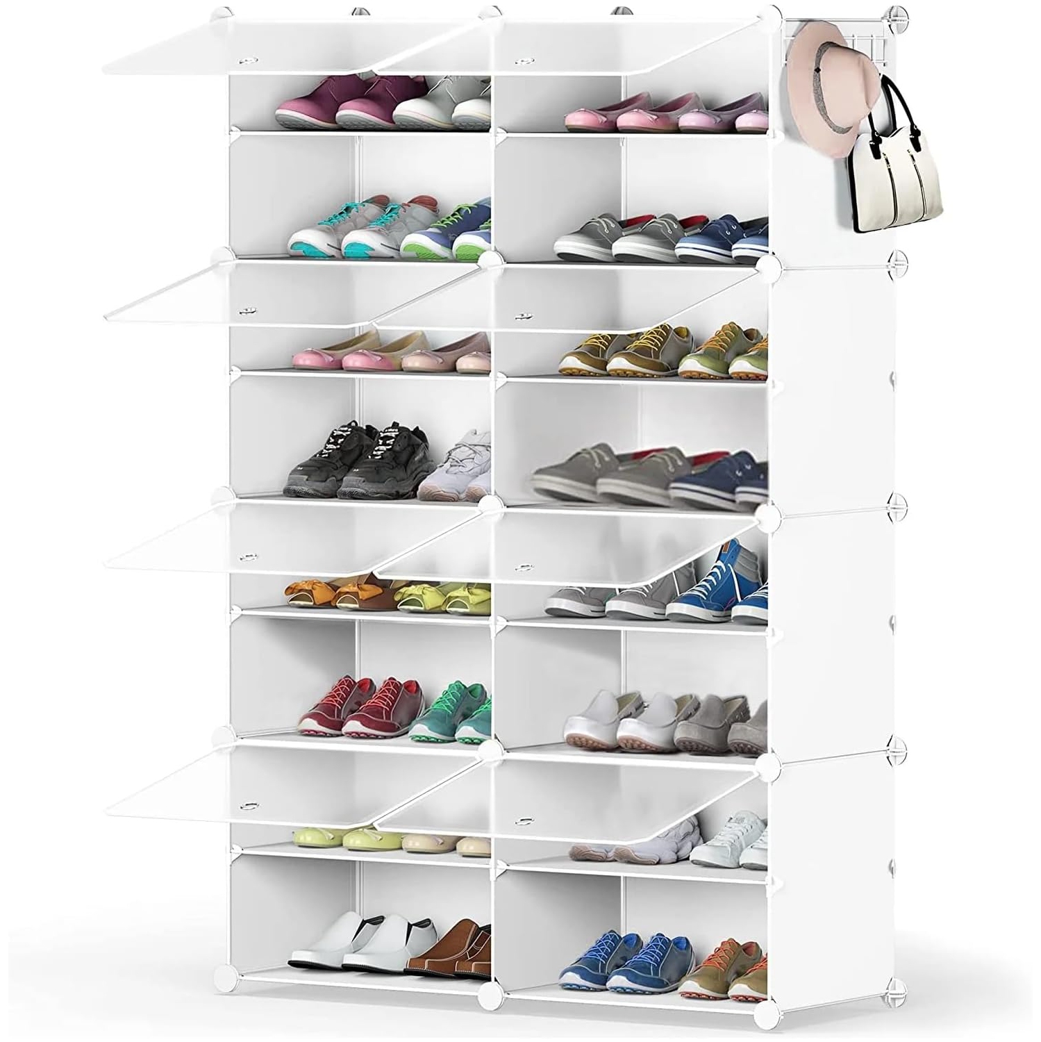 32 Pair Shoe Storage Cabinet with Door Expandable Plastic Shoe Organizer