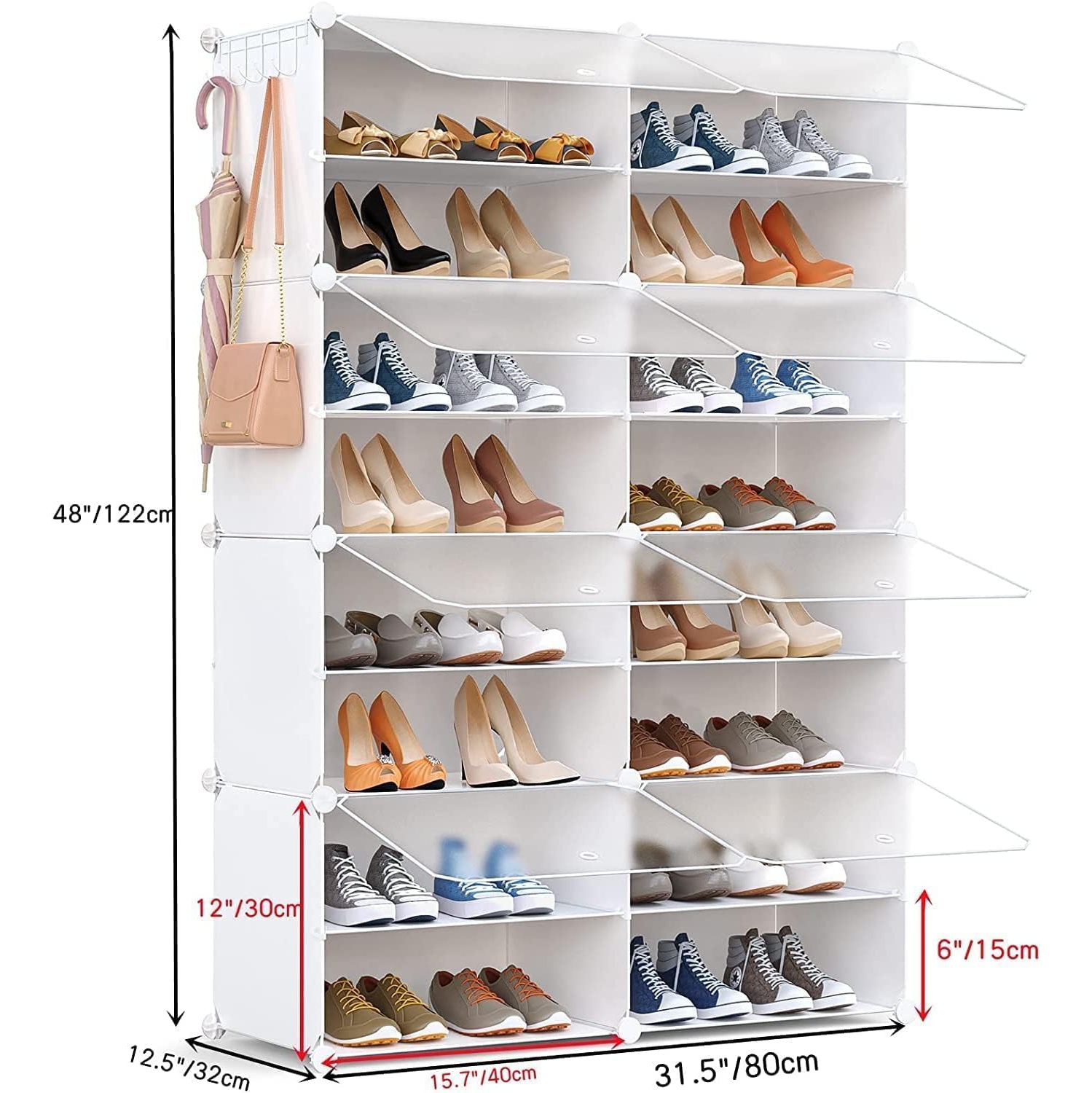 32 Pair Shoe Storage Cabinet with Door Expandable Plastic Shoe Organizer